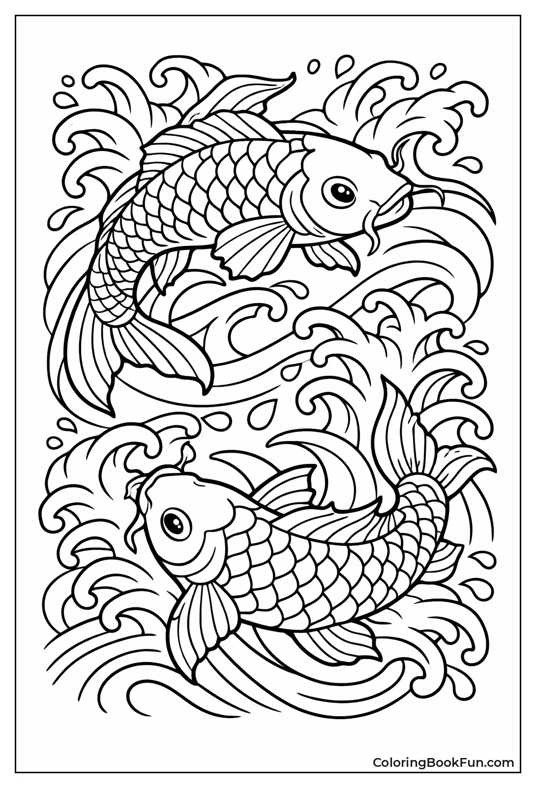 Koi Fish Swims Waves