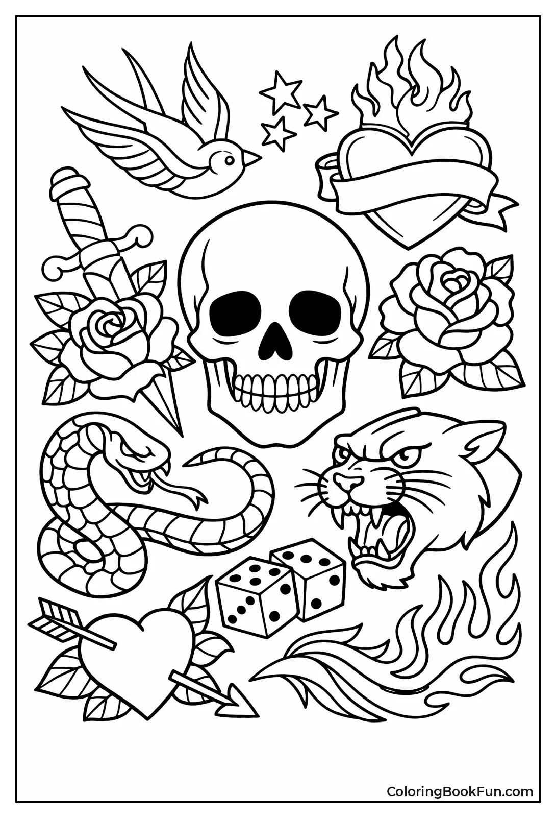 Skulls and Flowers Outlines