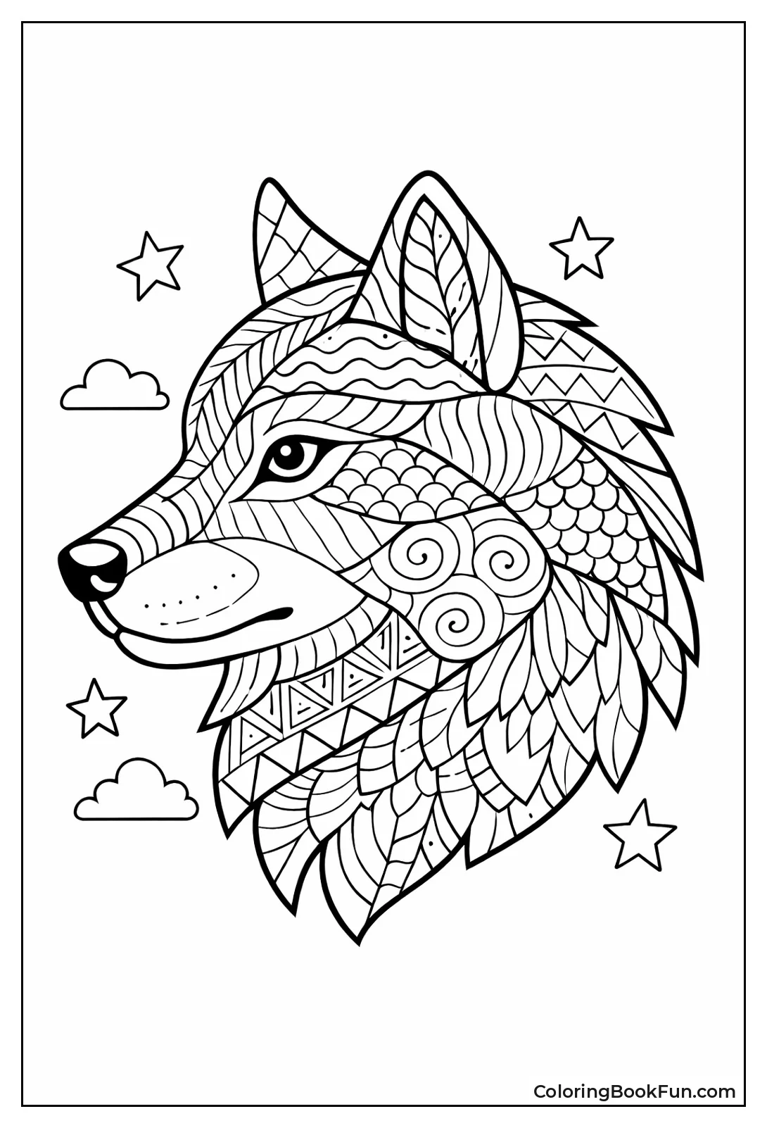 Wolf Head Zentangle Sections