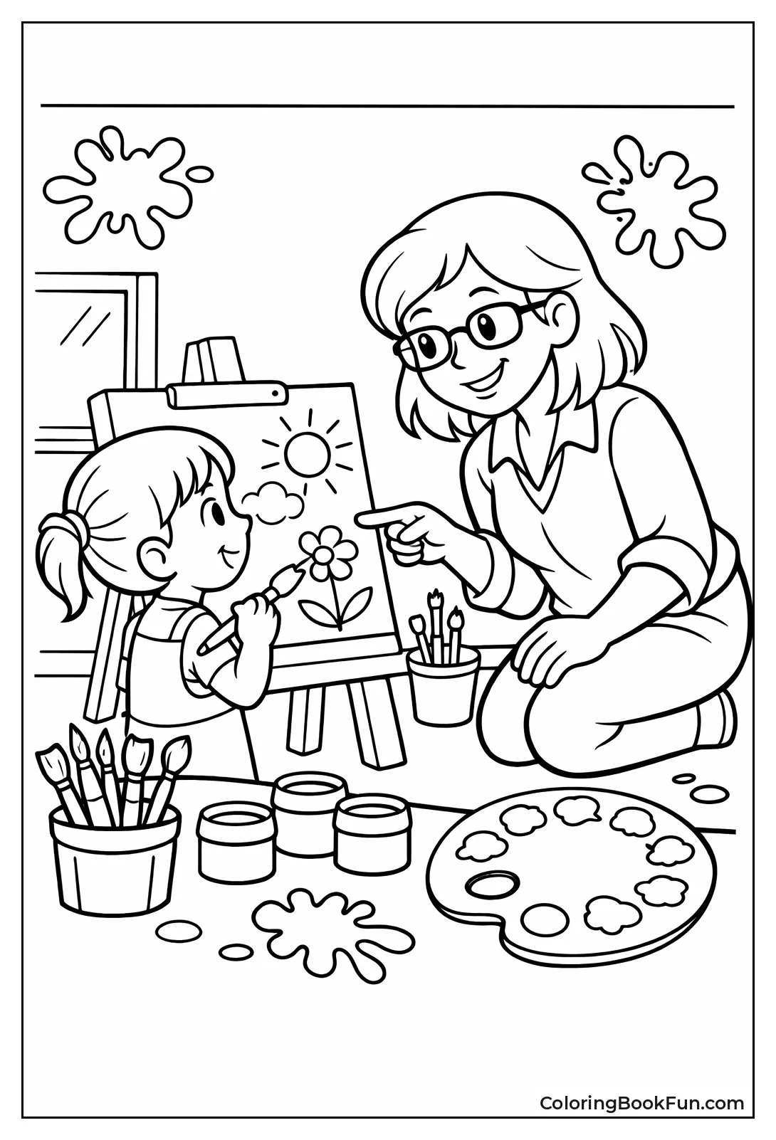 Teacher Helping Art Easel Student