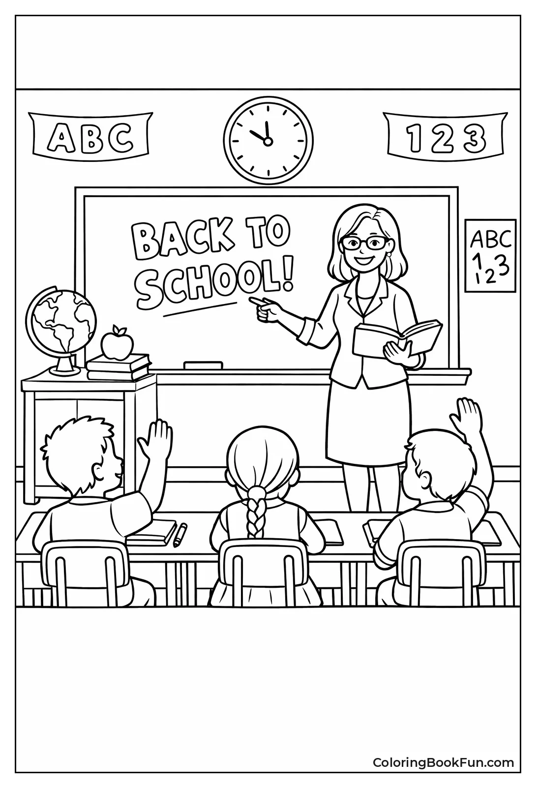Teacher in Busy Classroom Scene
