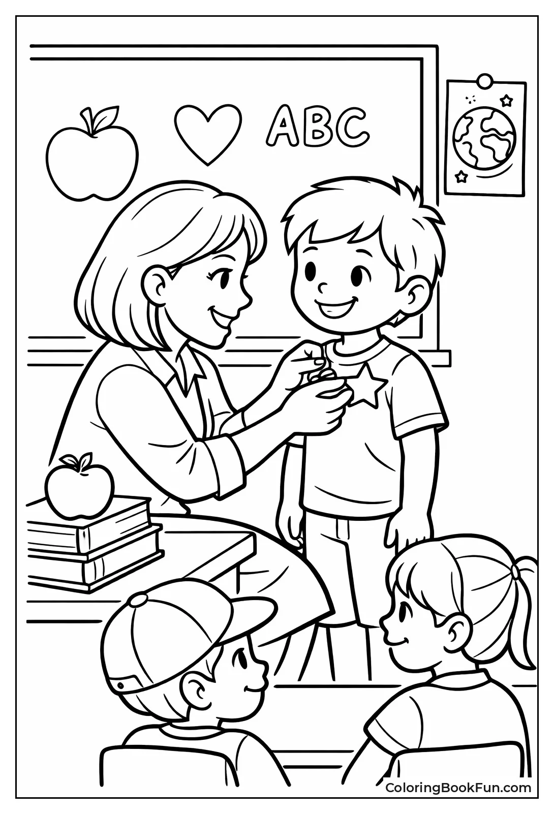 Teacher Pinning Gold Star Student