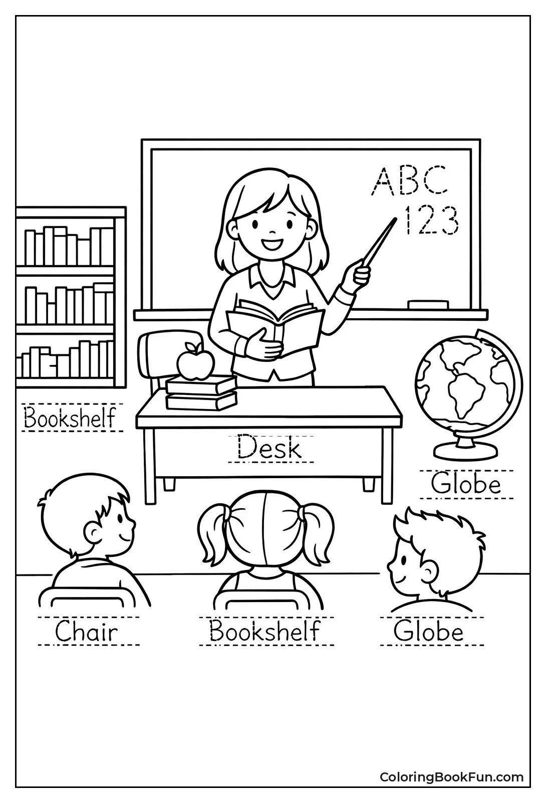 Labeled Classroom Desk Chair Globe