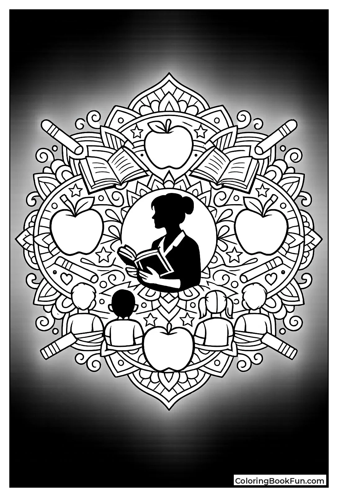 Teacher Mandala with Apple Book