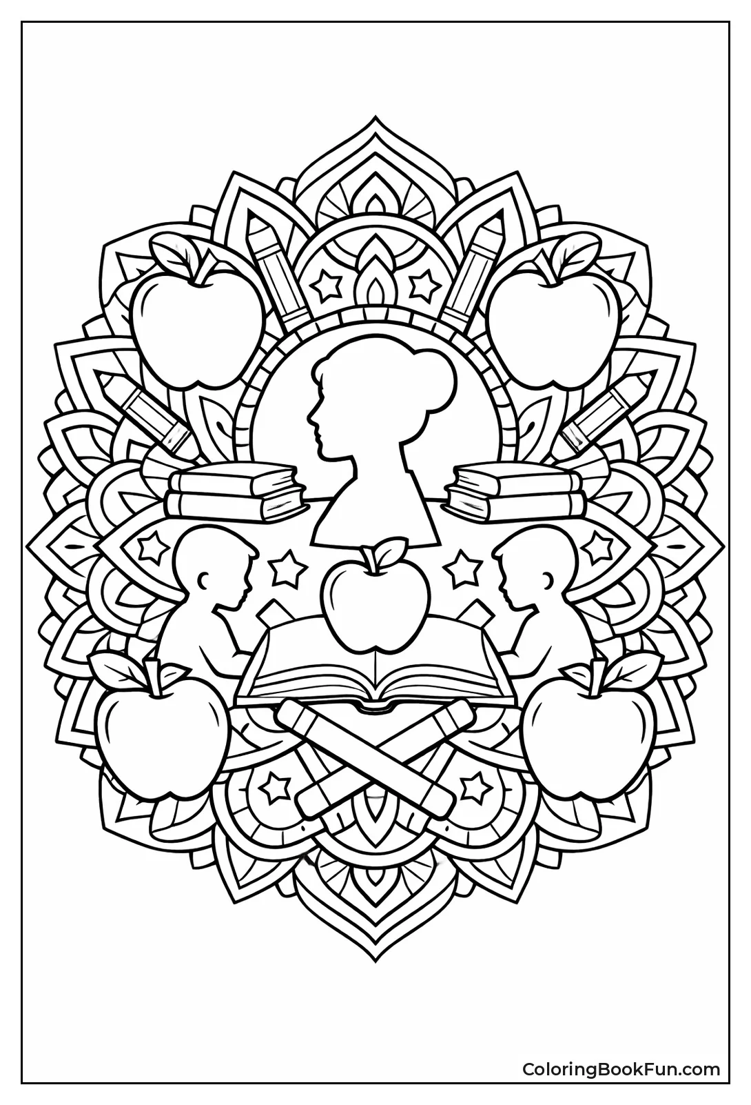 Teacher Mandala with Apple Book