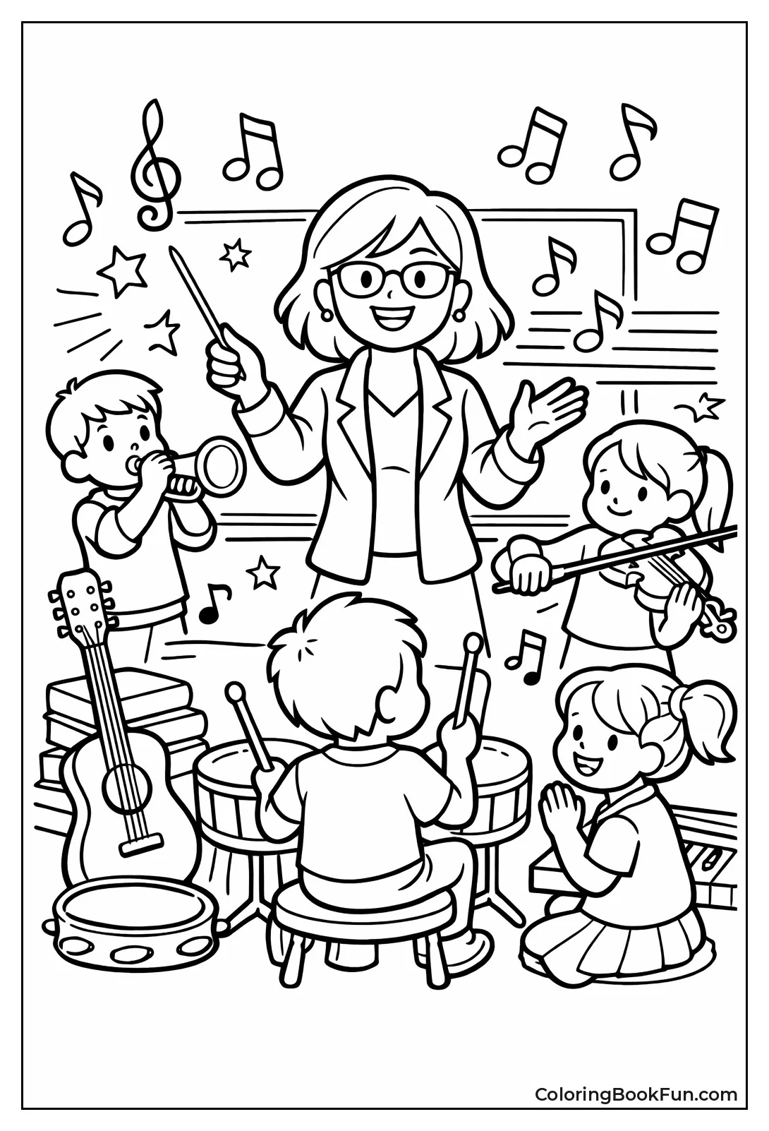 Teacher Conducting Music Notes Instruments