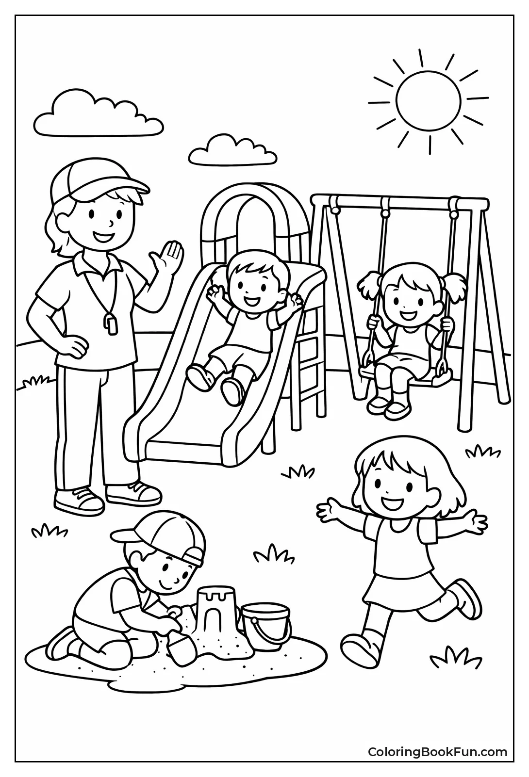 Teacher Watching Playground Swings Slide