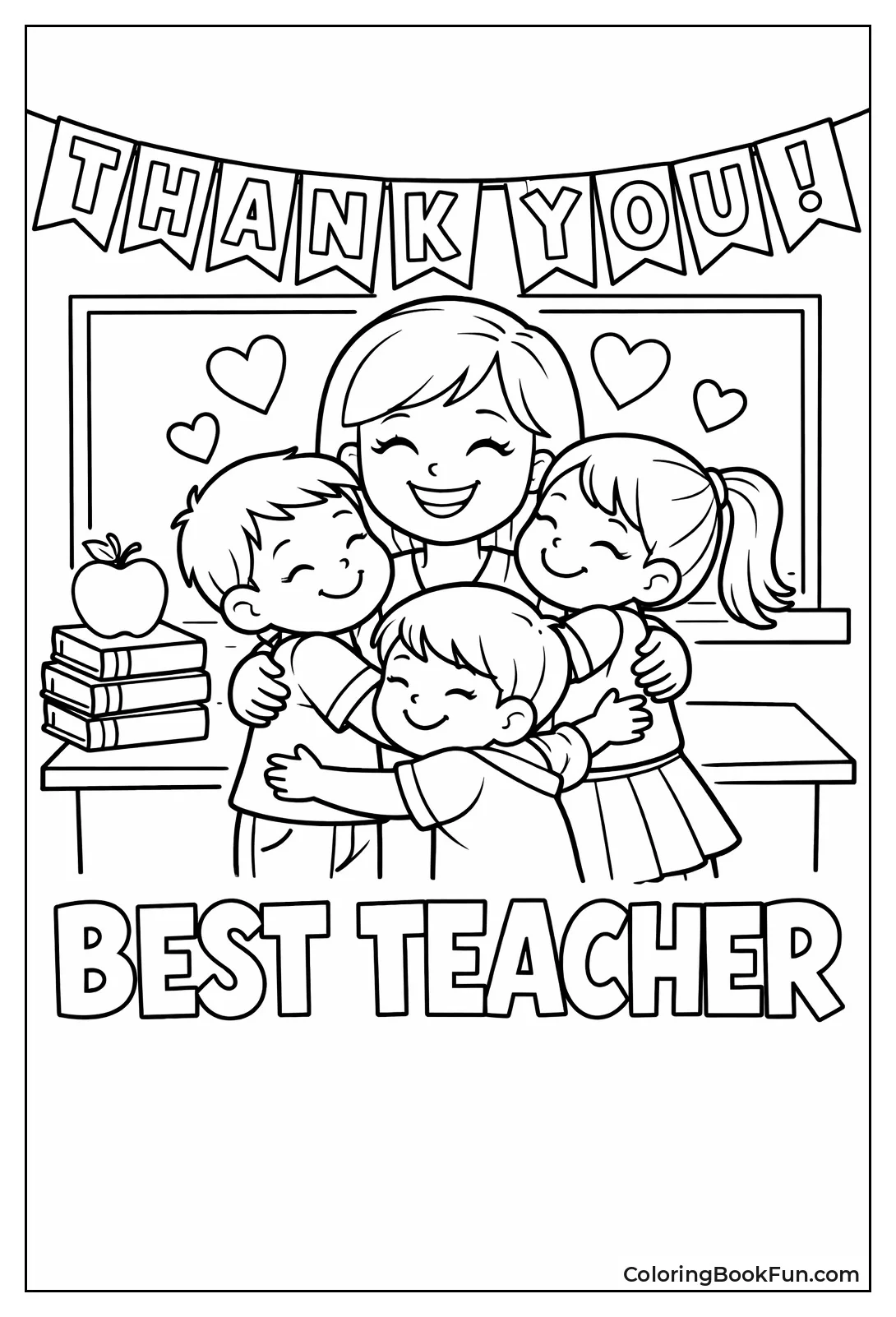 Students Hugging Thankful Teacher