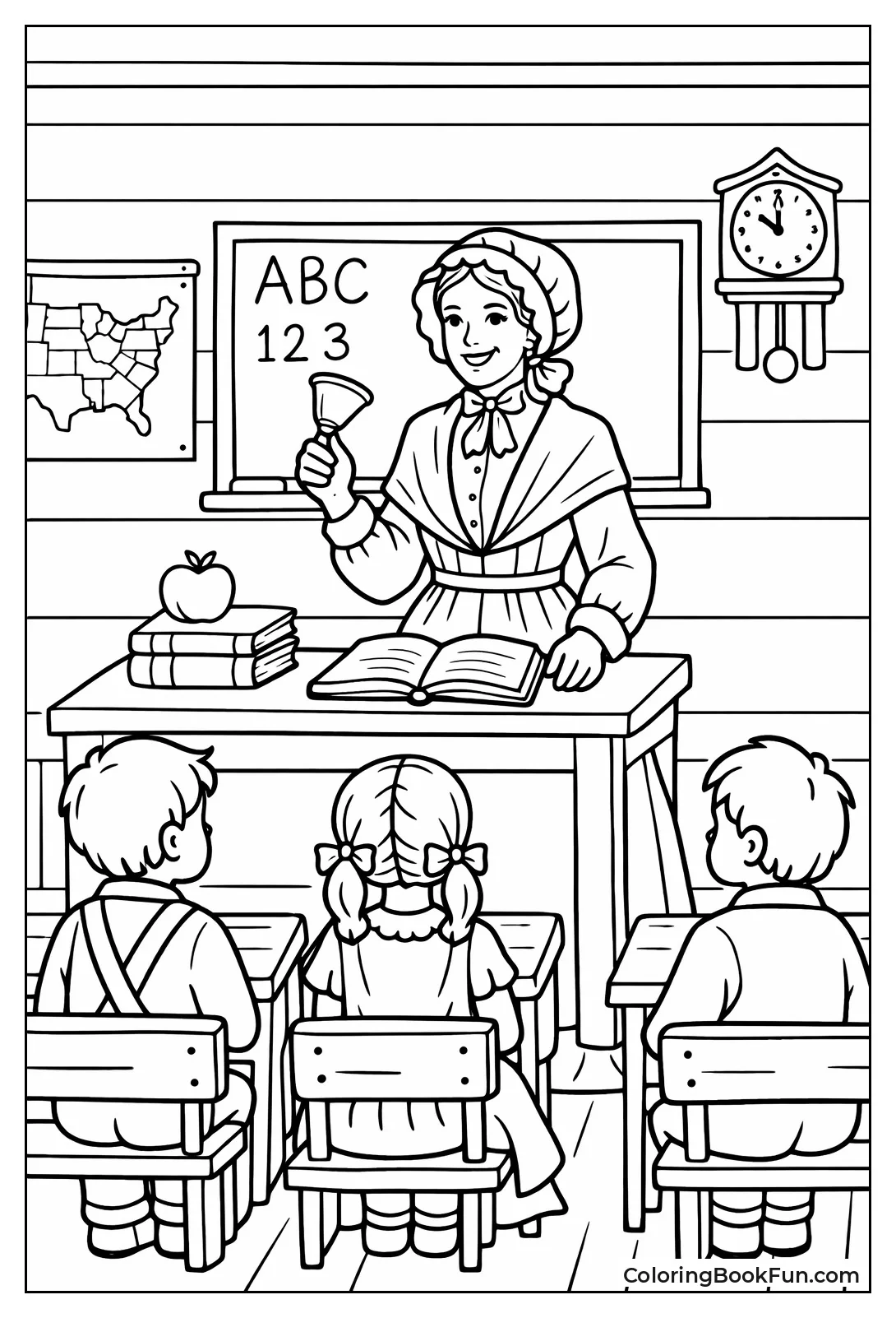 Vintage Teacher in Schoolhouse Bell