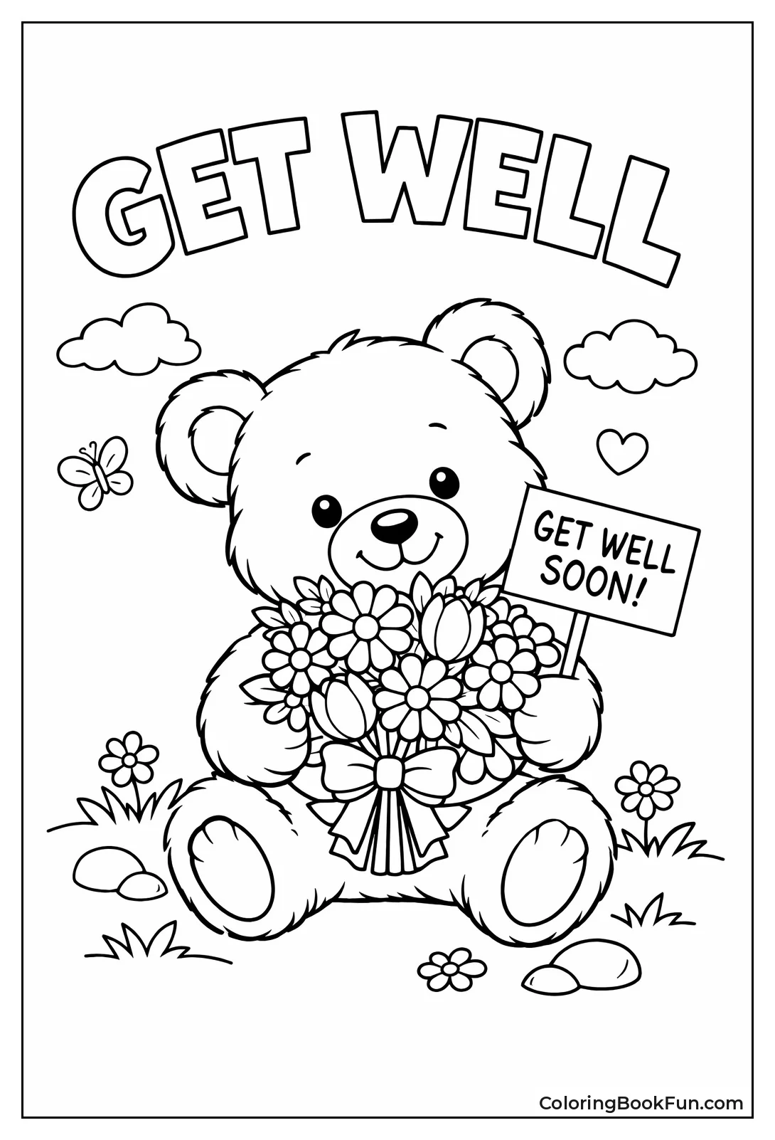 Teddy Holds Get Well Flowers