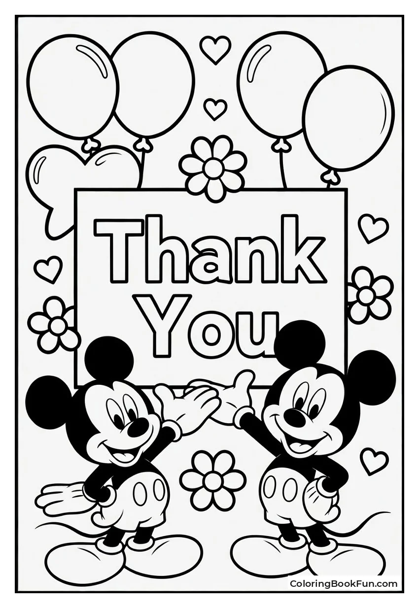 Mickey Waves with Thank You Balloons