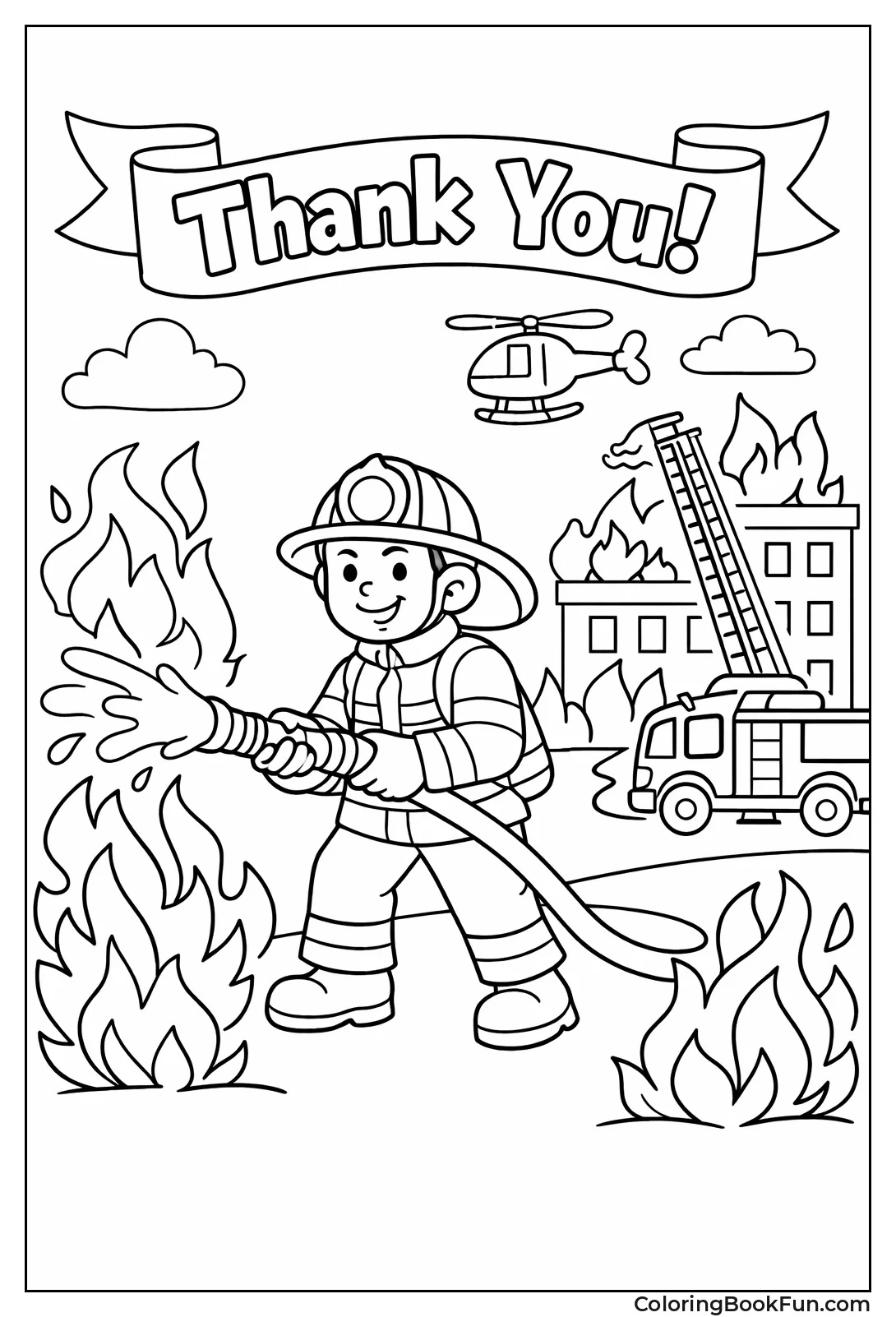 Firefighter Sprays Rescue Hose