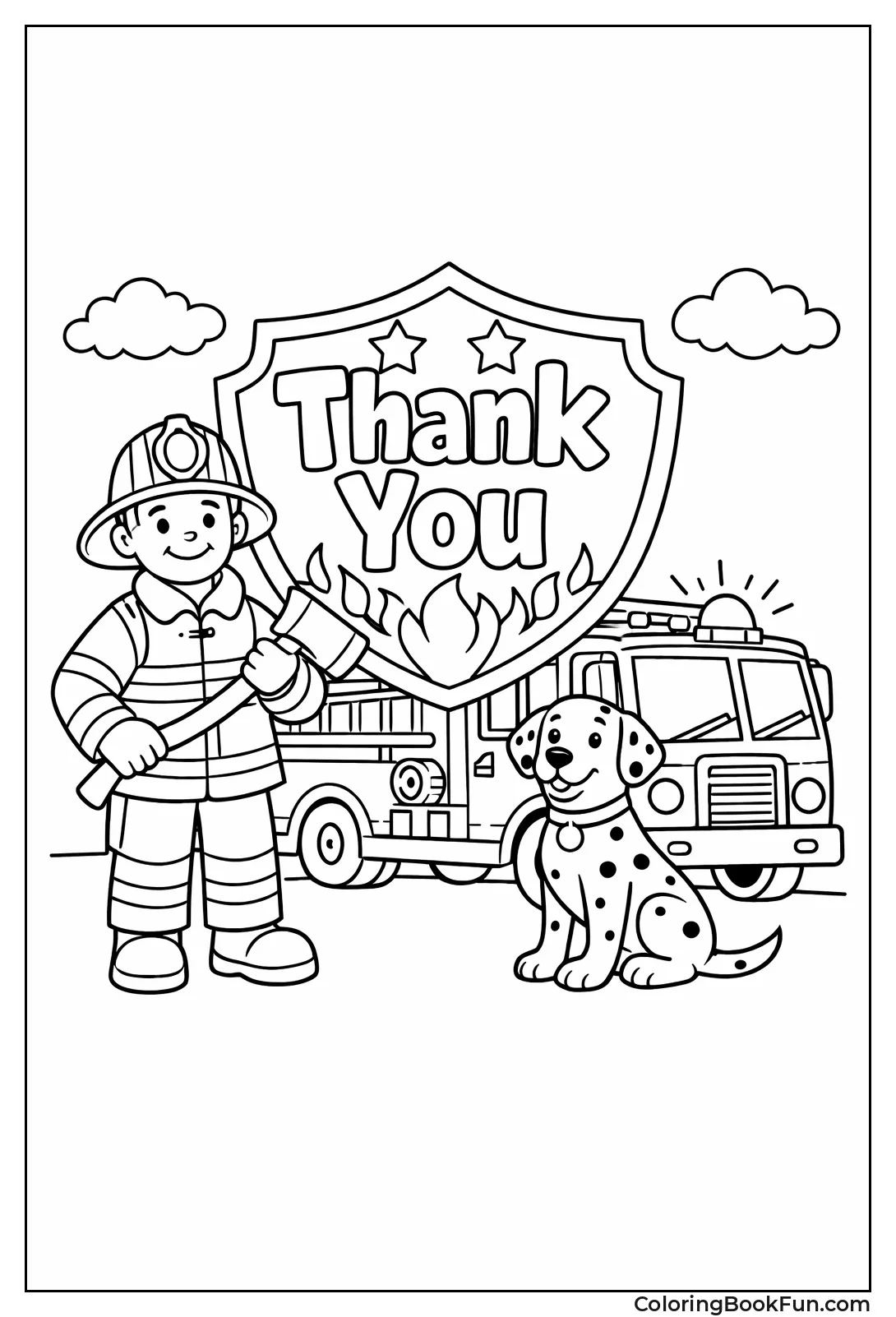 Fireman Poses with Truck