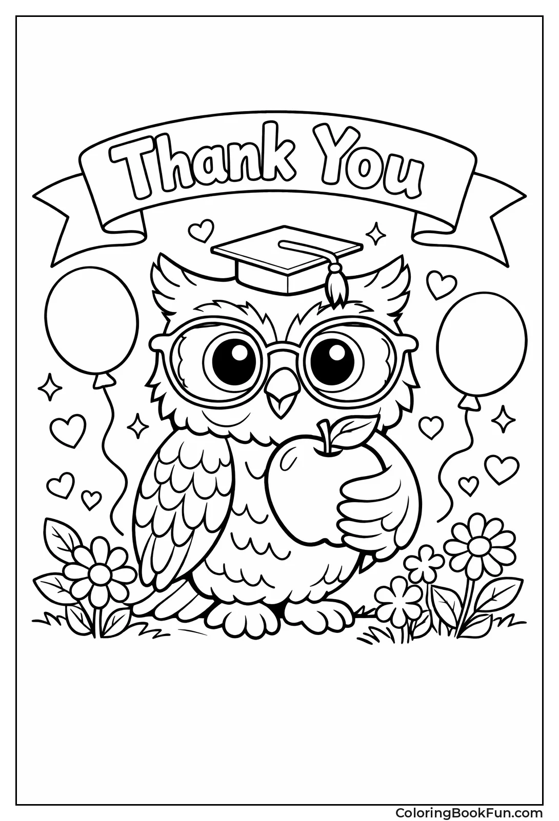 Owl Holds Thank You Banner