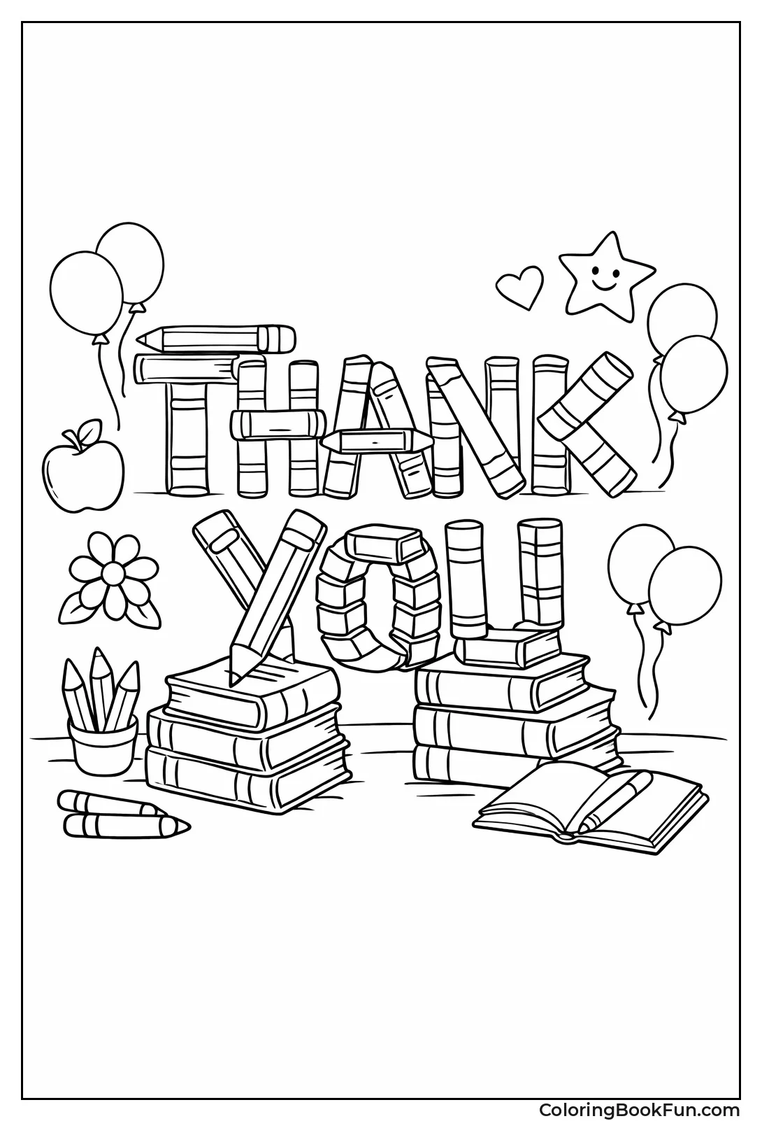 Books Stack into Thank You