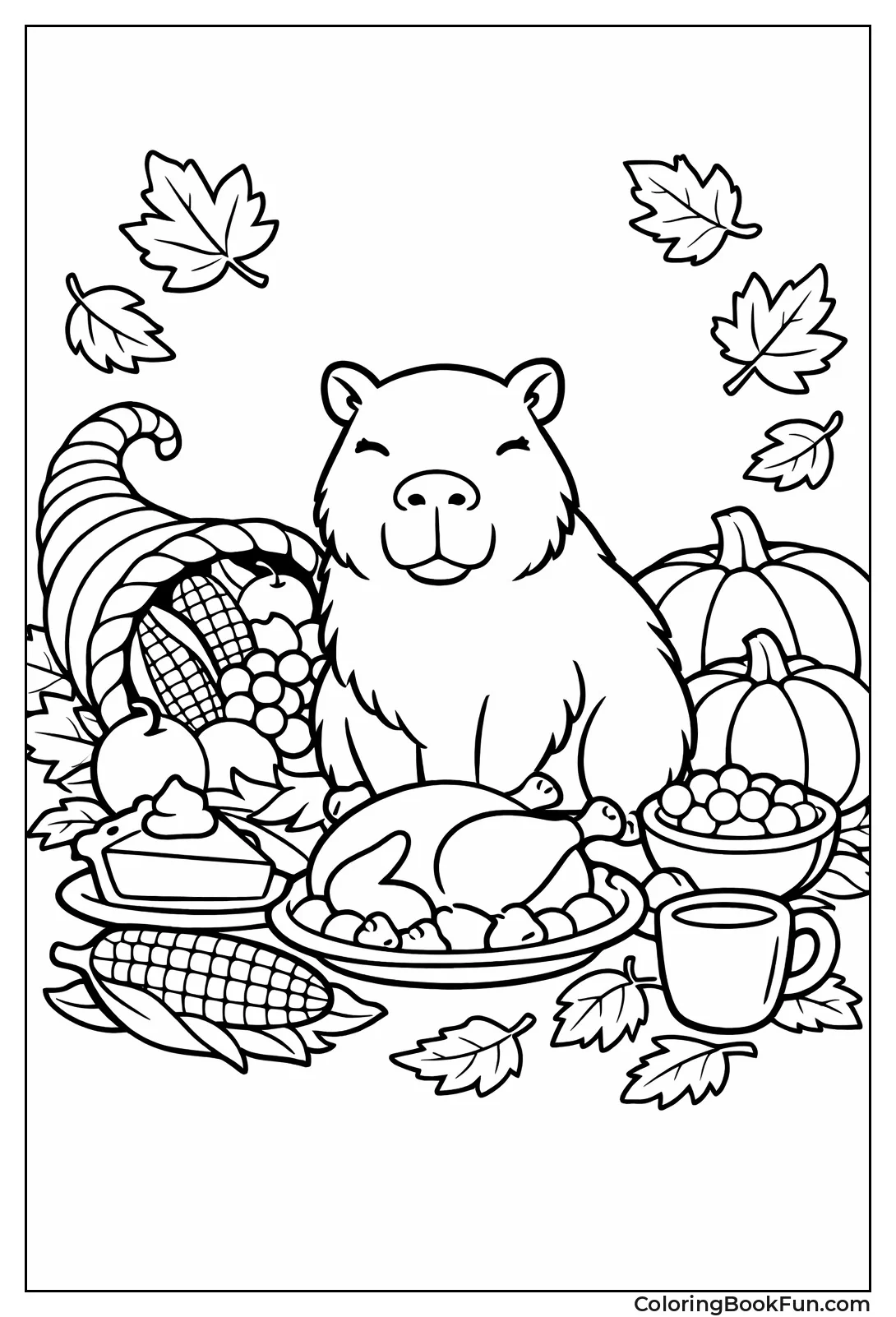 Thanksgiving Capybara with Pumpkins