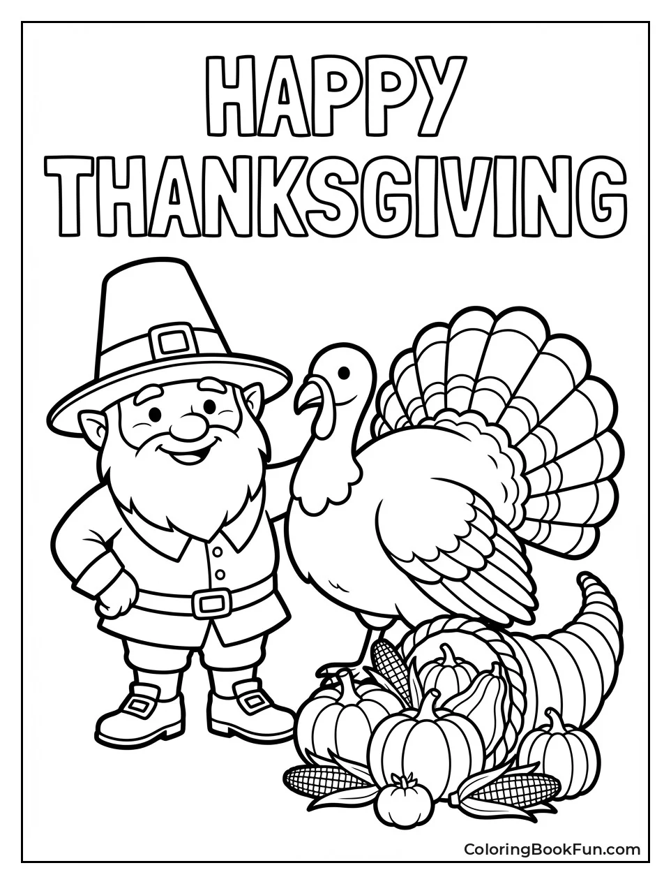 Thanksgiving Gnome with Turkey and Cornucopia