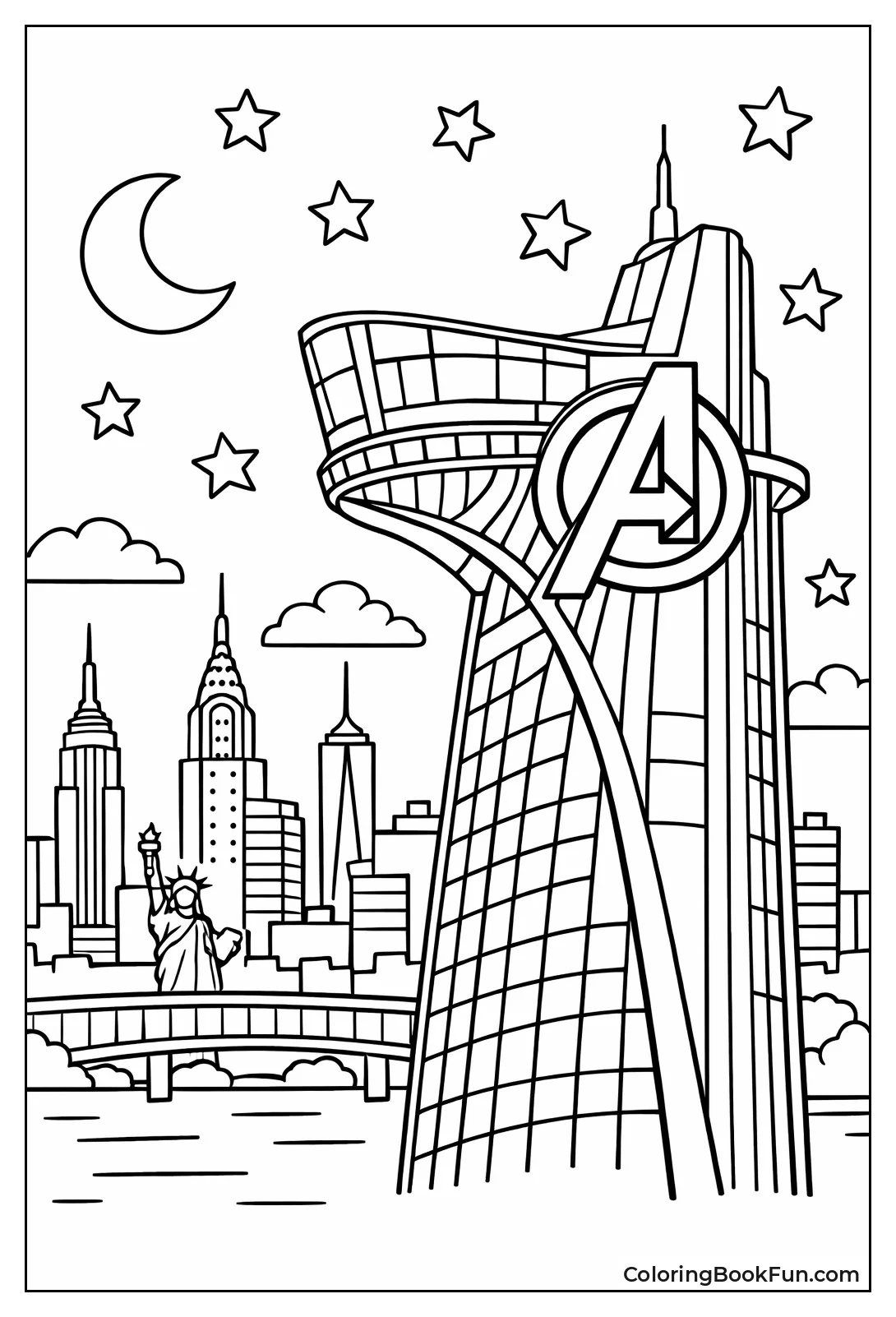 Avengers Tower Glows at Night