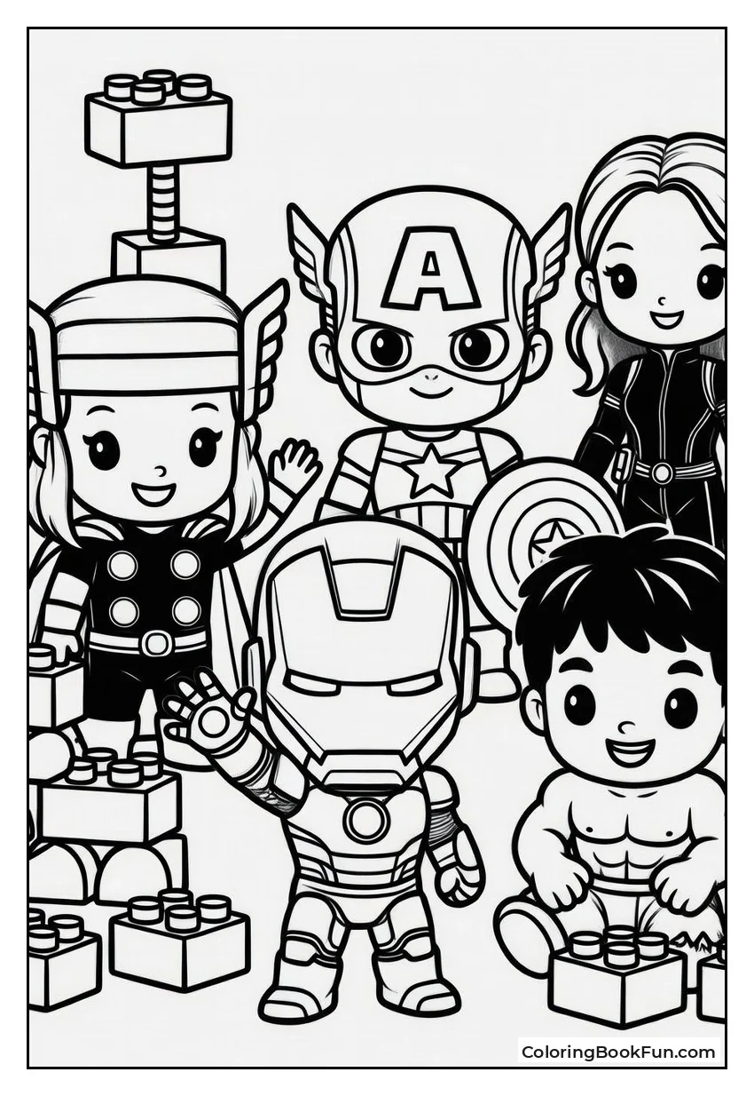 Chibi Avengers Play with Blocks