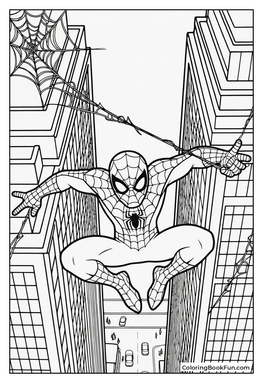 Spider-Man Swings between Skyscrapers