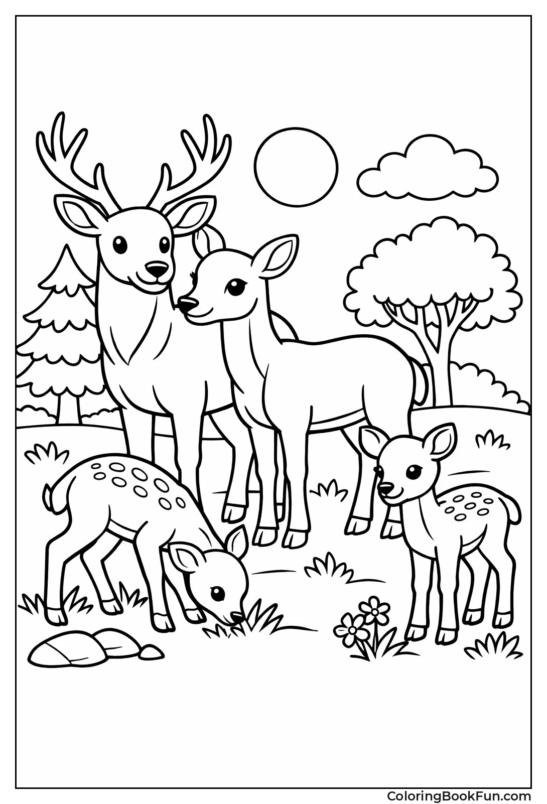 Deer Family Grazes Together