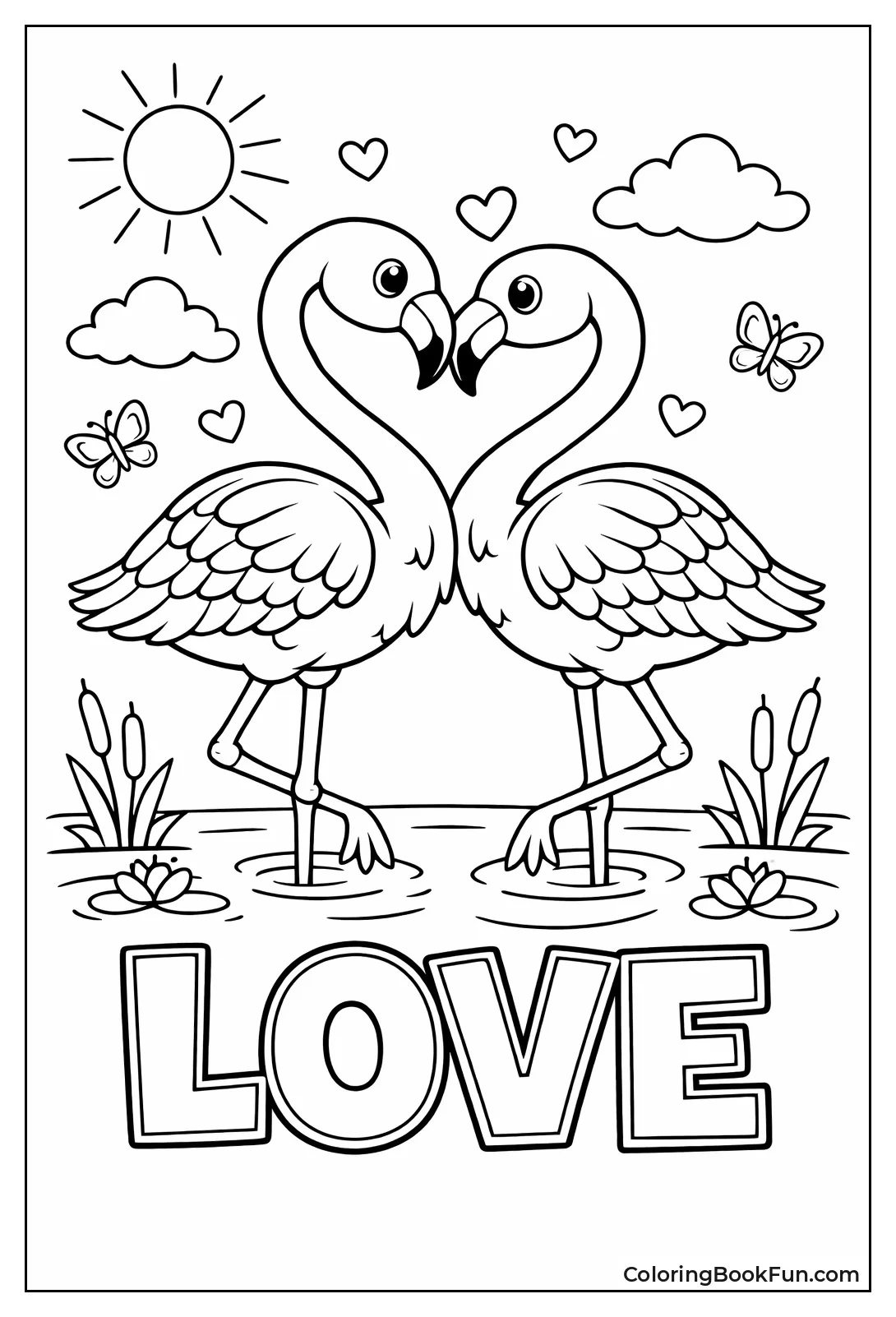 Flamingos Form Heart Shape