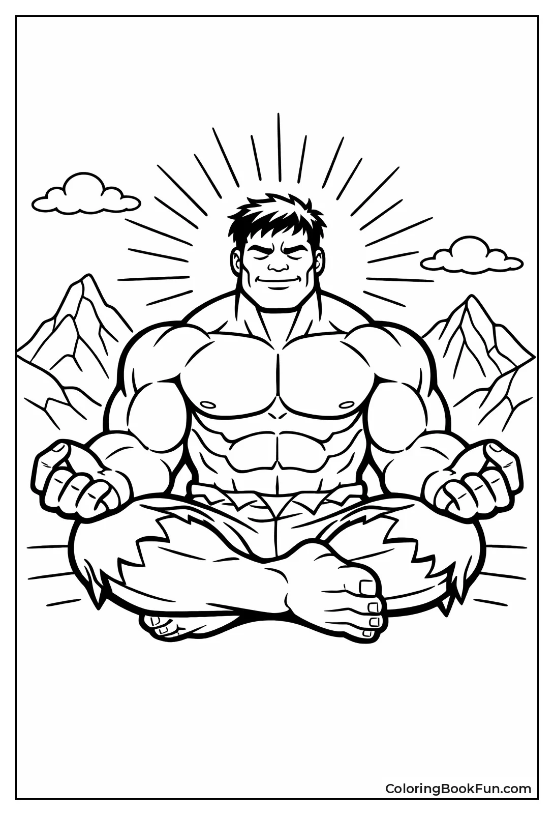Calm Hulk Meditates in Mountains