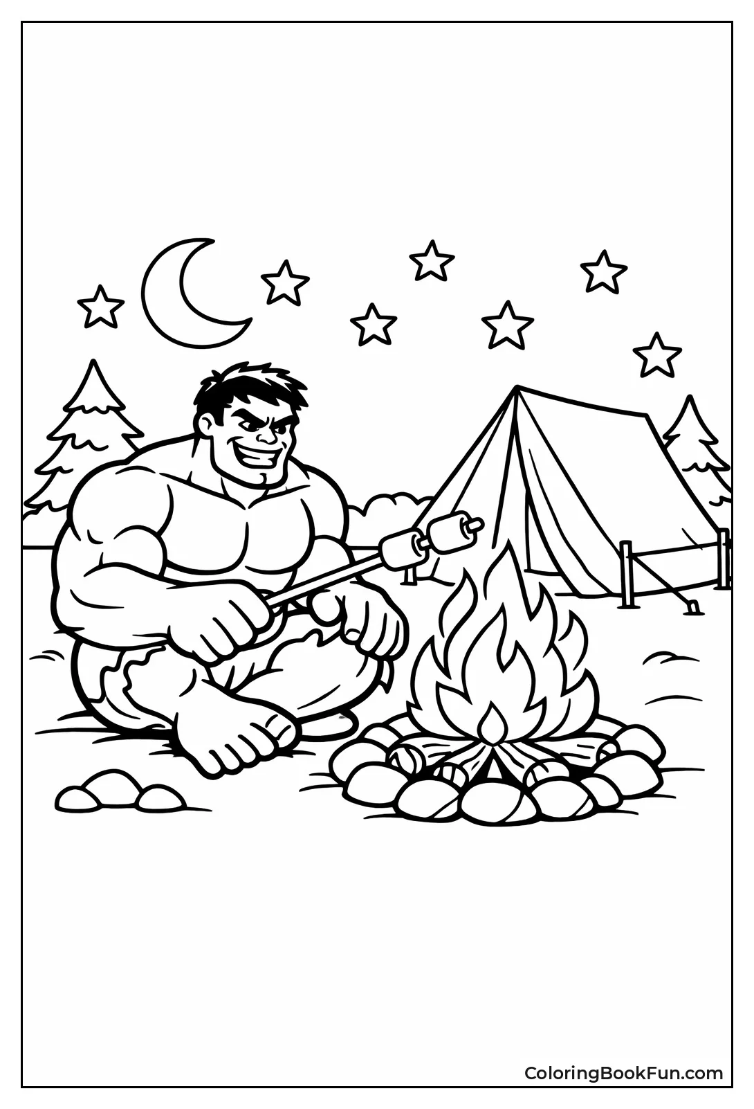 Hulk Roasts Marshmallows by Campfire