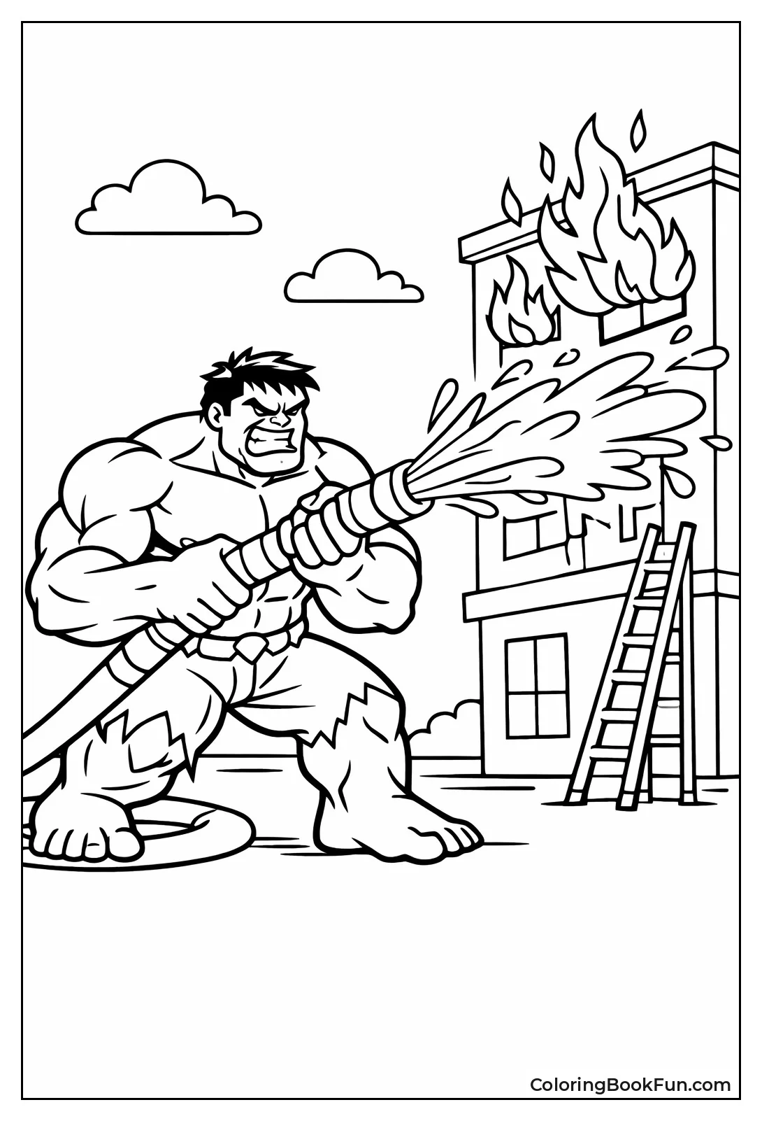 Firefighter Hulk Sprays Burning Building