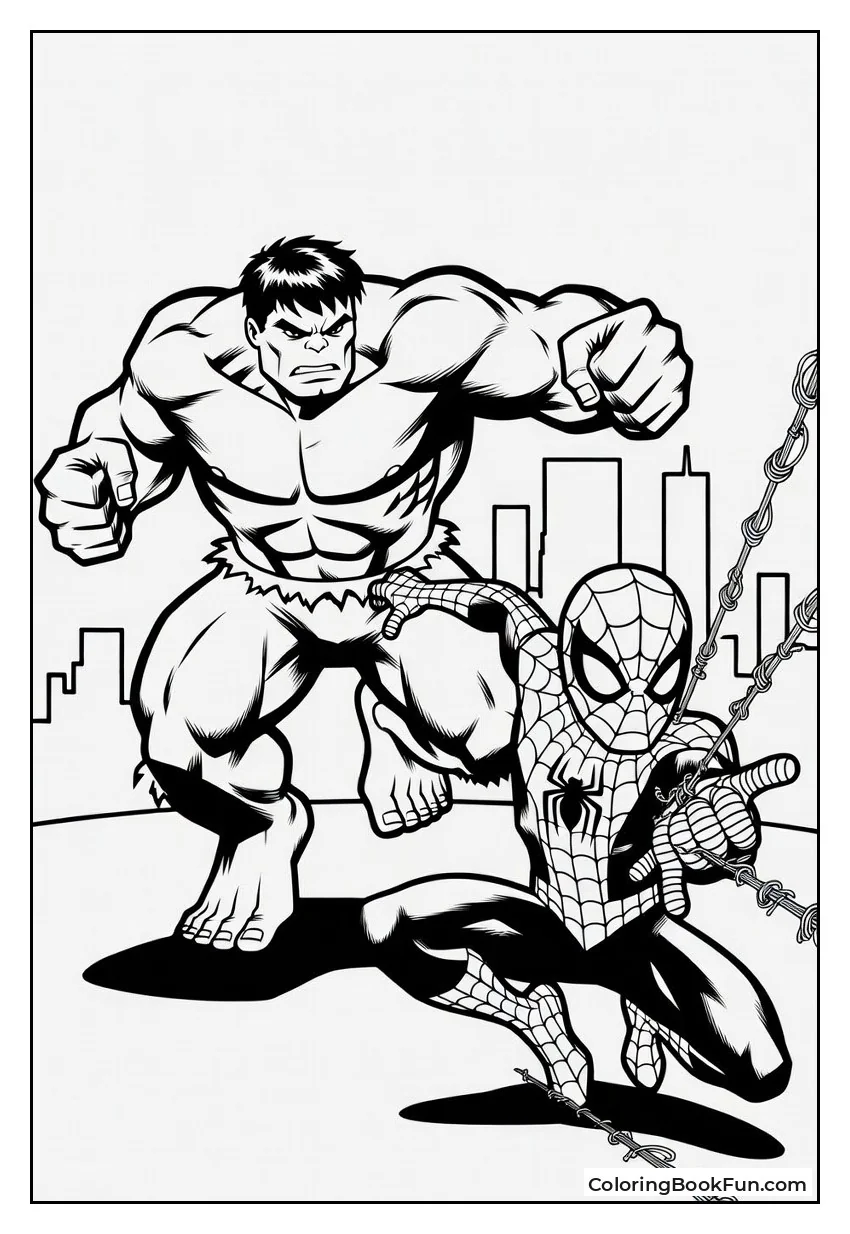 Hulk Leaps Beside Swinging Spider-Man