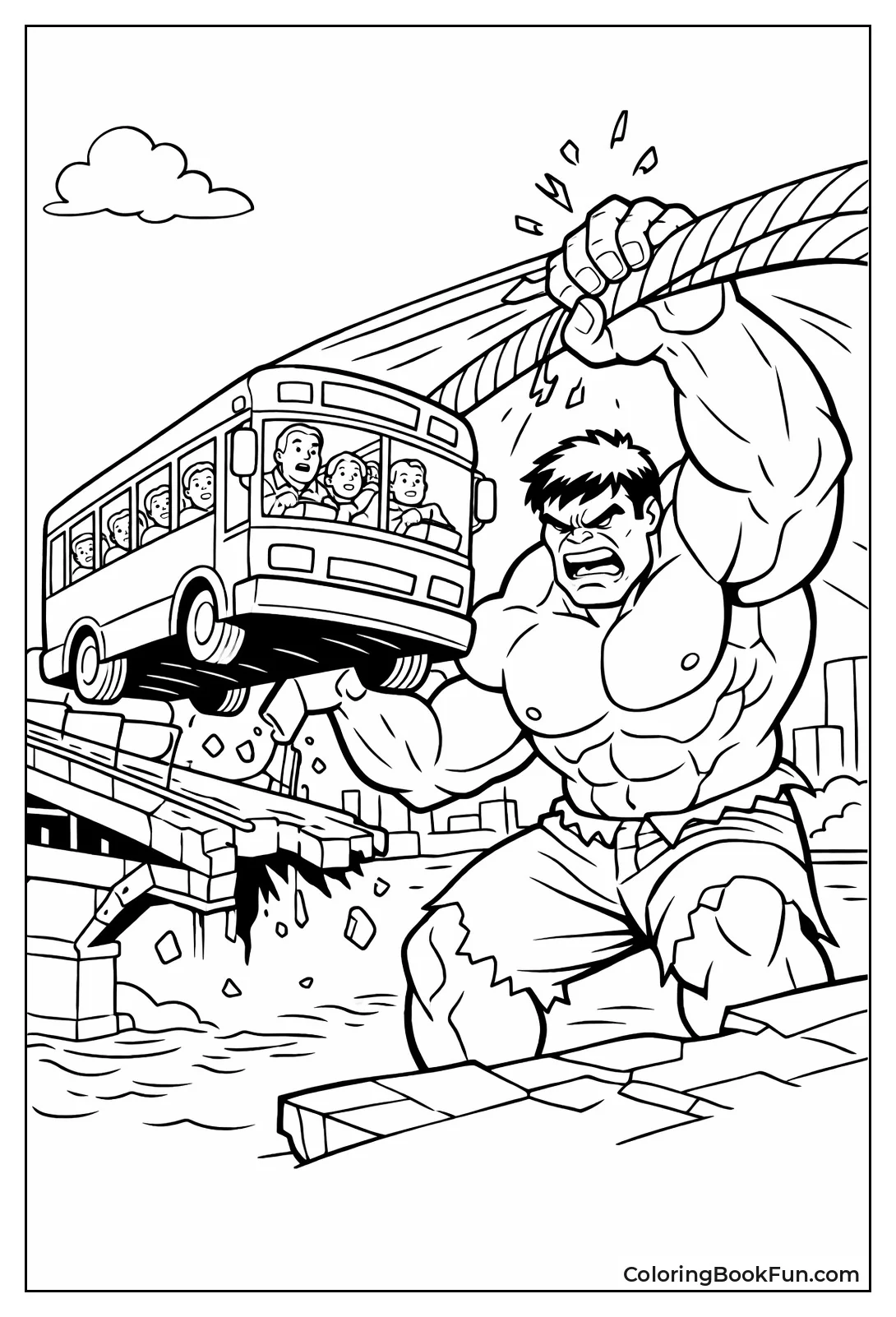 Hulk Catches Falling Bridge Bus