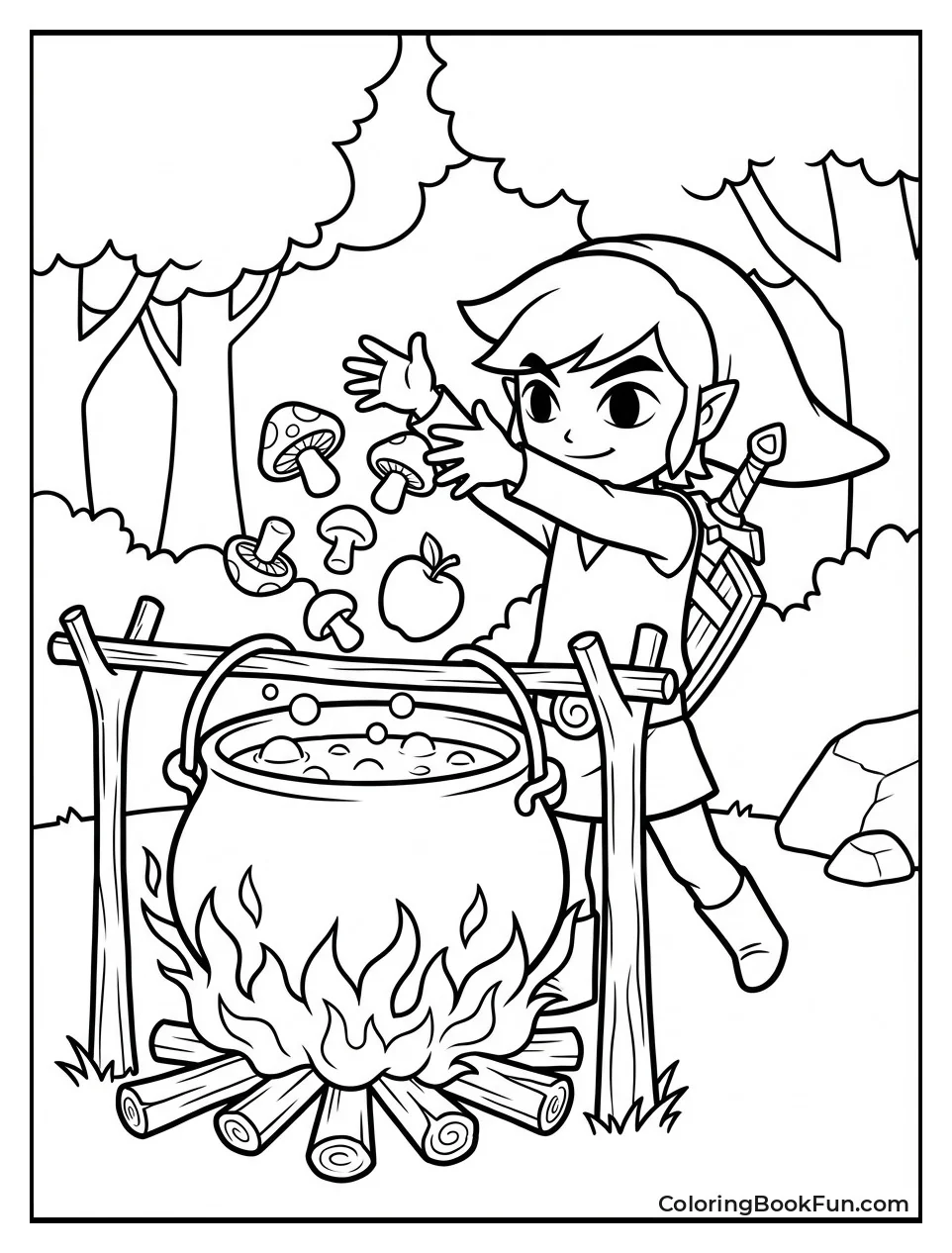 Link Cooks over Campfire