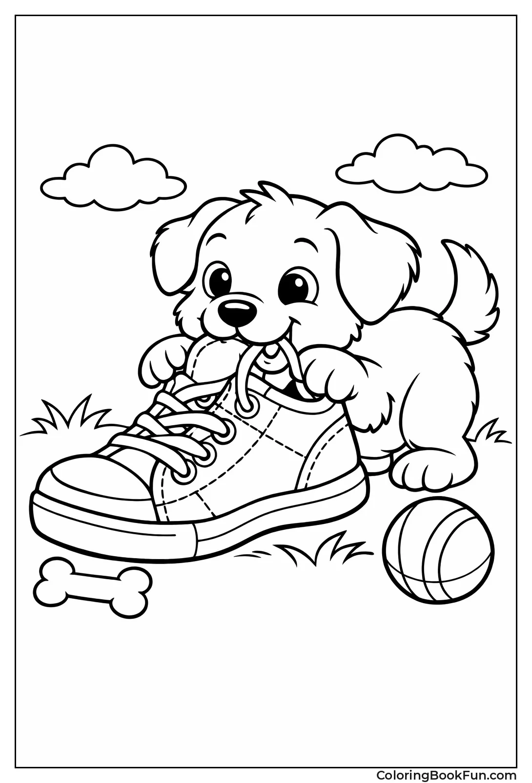 Puppy Chewing Big Sneaker