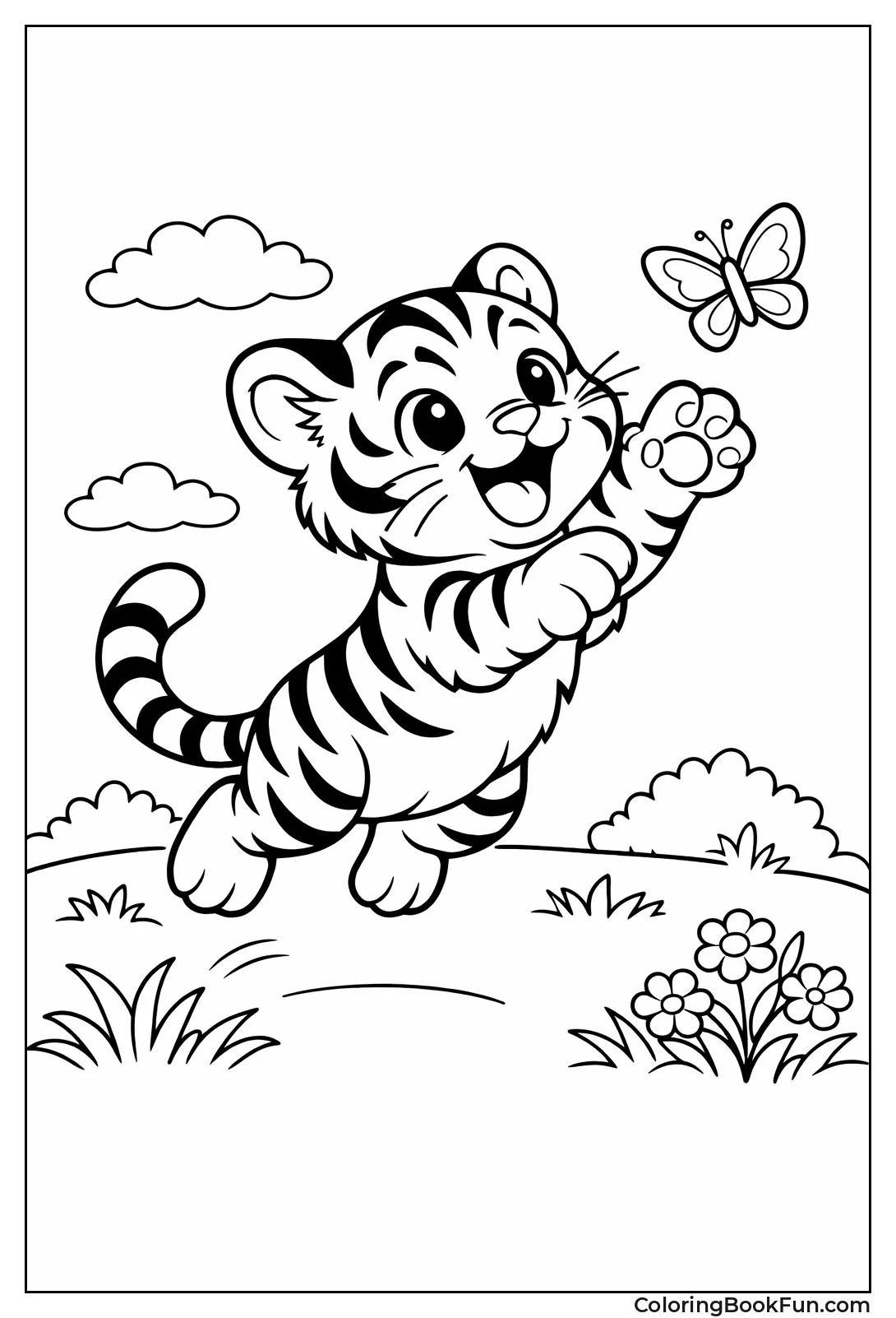 Cub Chasing Butterfly