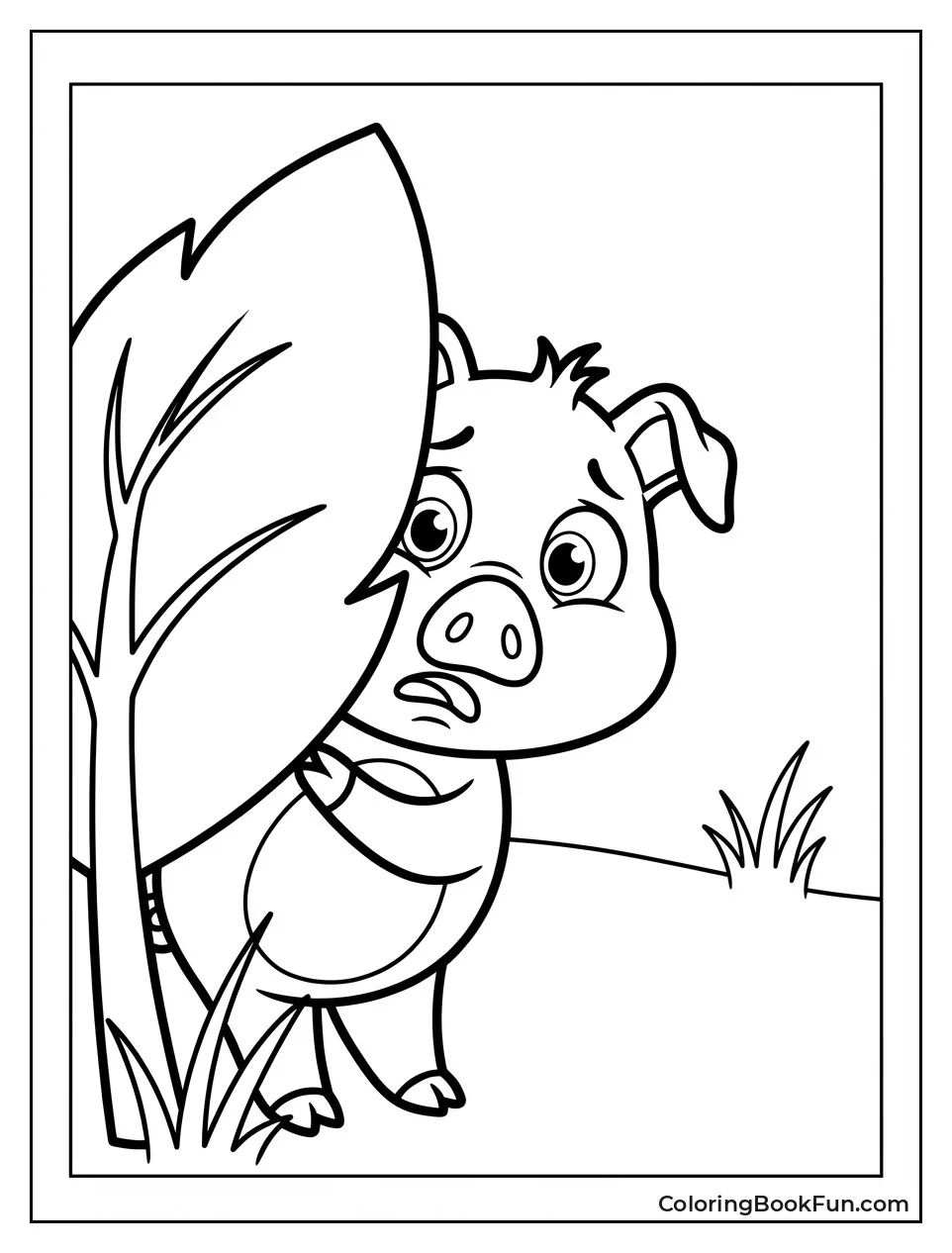 Piglet Peeks Behind Big Leaf