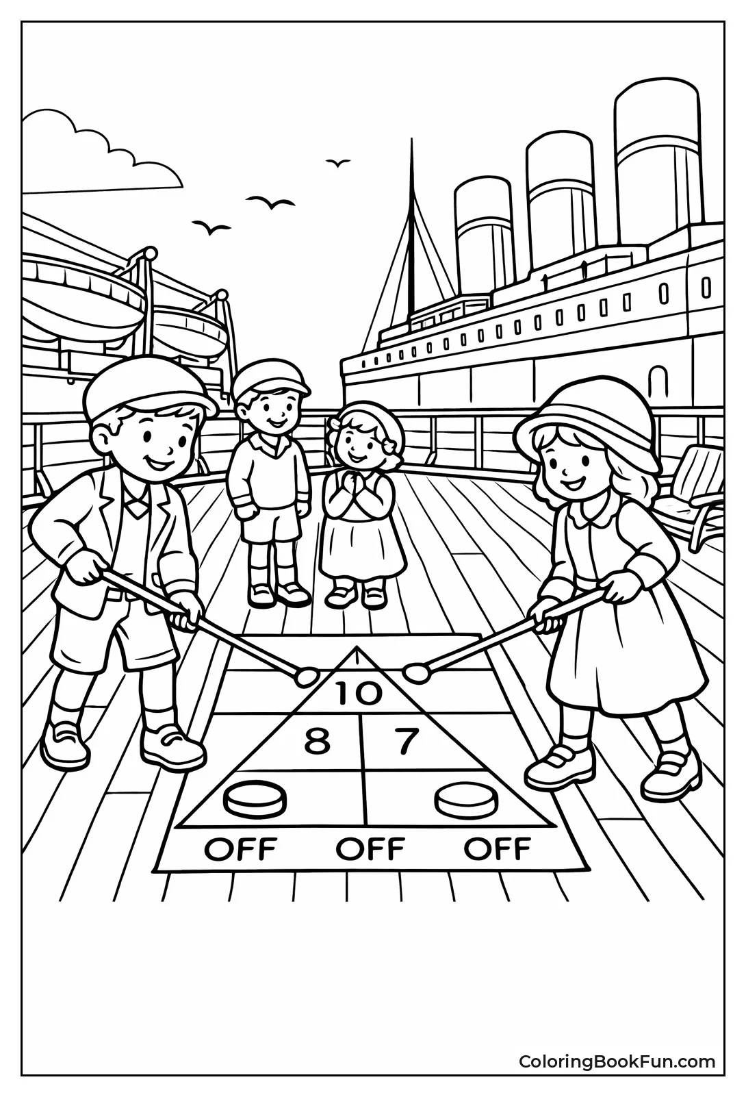 Kids Playing Deck Shuffleboard