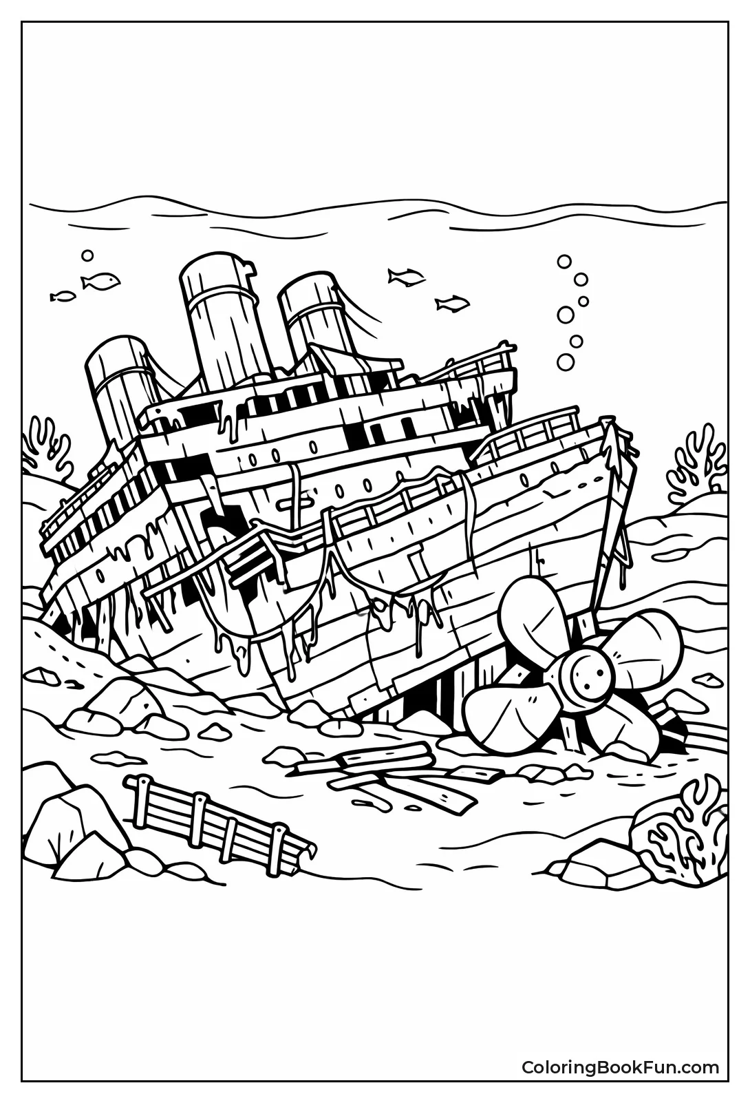 Rusted Titanic Wreck with Broken Decks