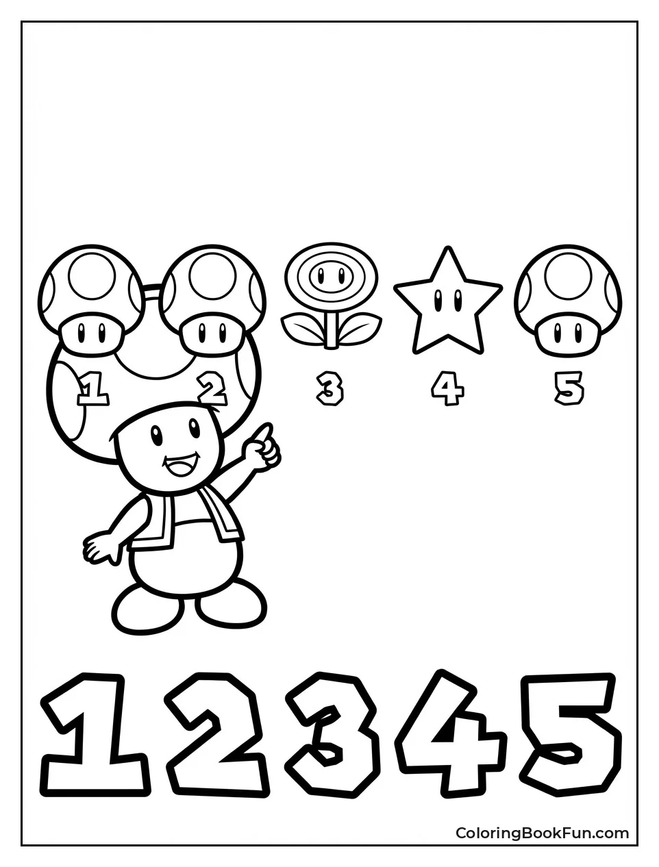 Toad Counts Numbered Mushrooms