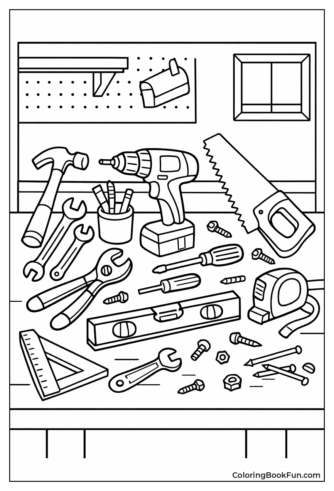 Cluttered Workshop Bench Scene