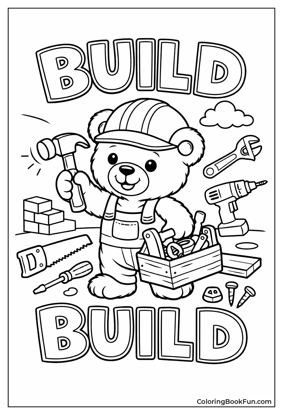 Bear Carpenter Swinging Hammer