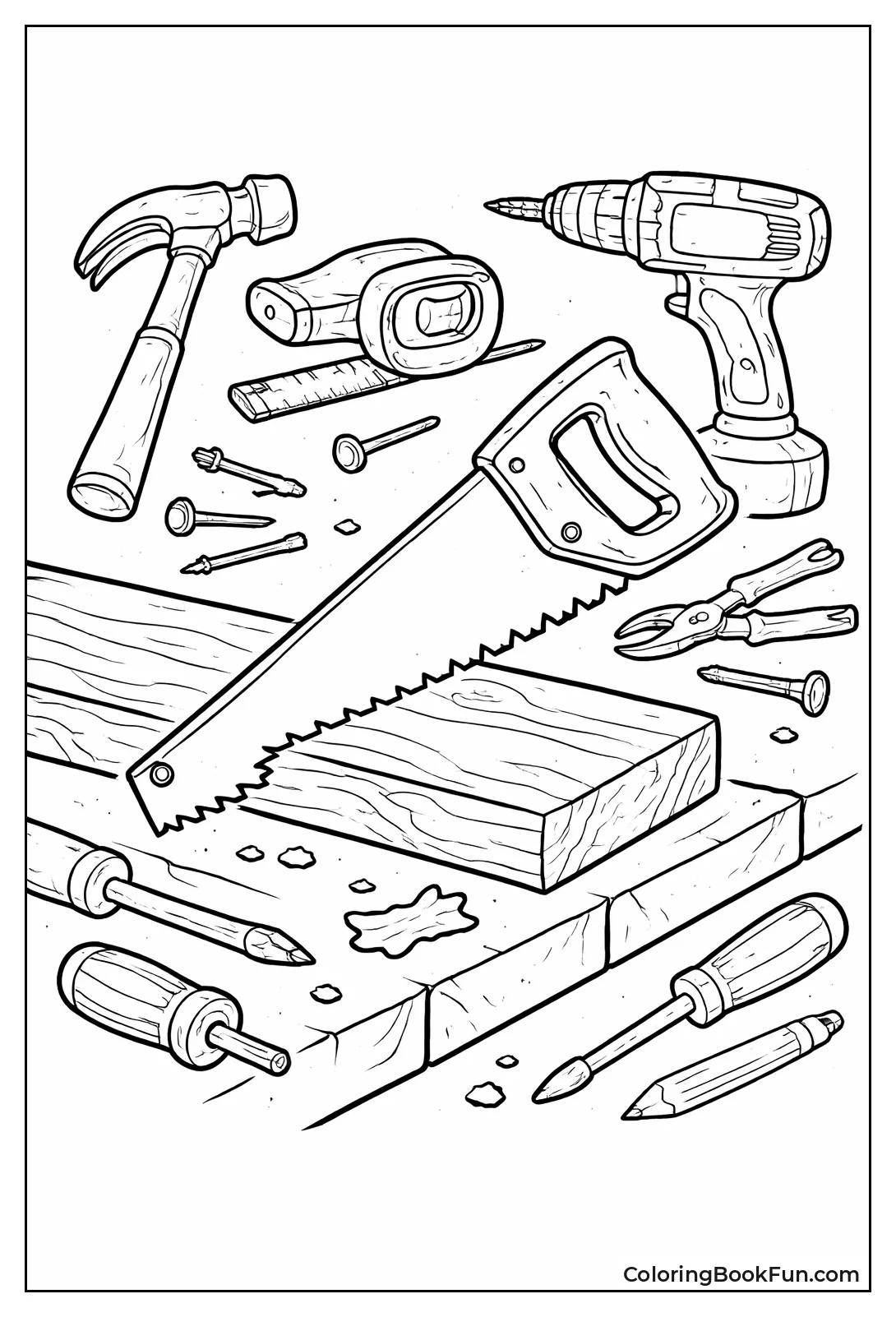 Handsaw Cutting Wood Plank
