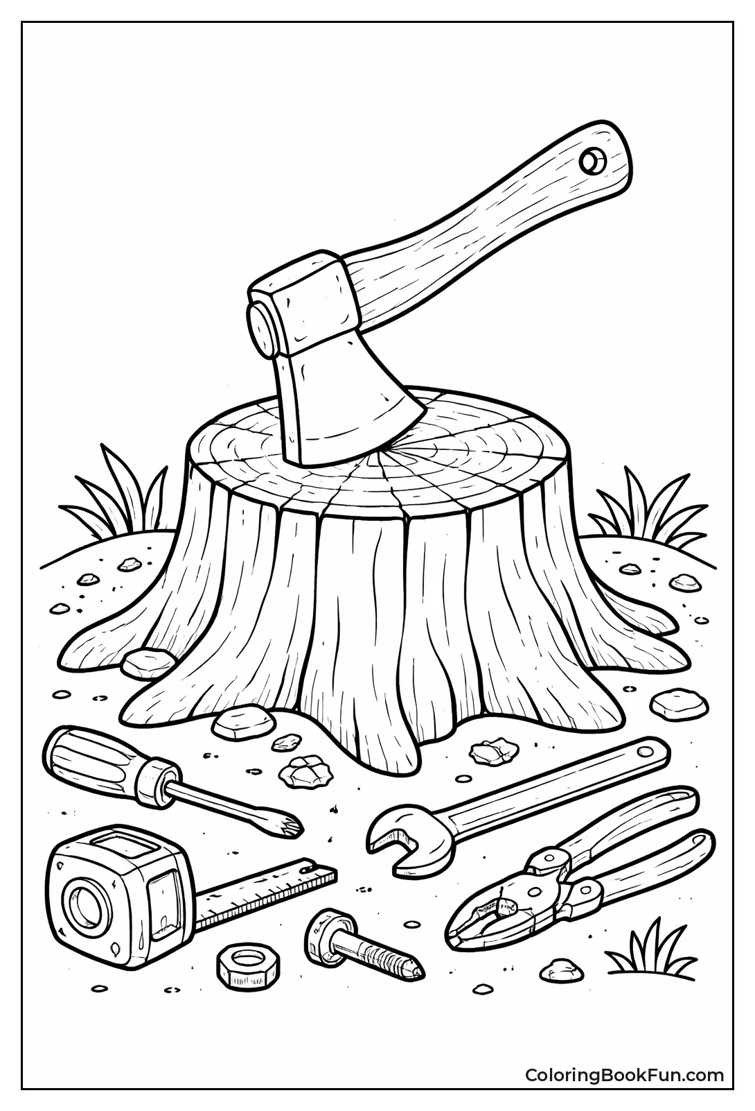 Hatchet Stuck in Log