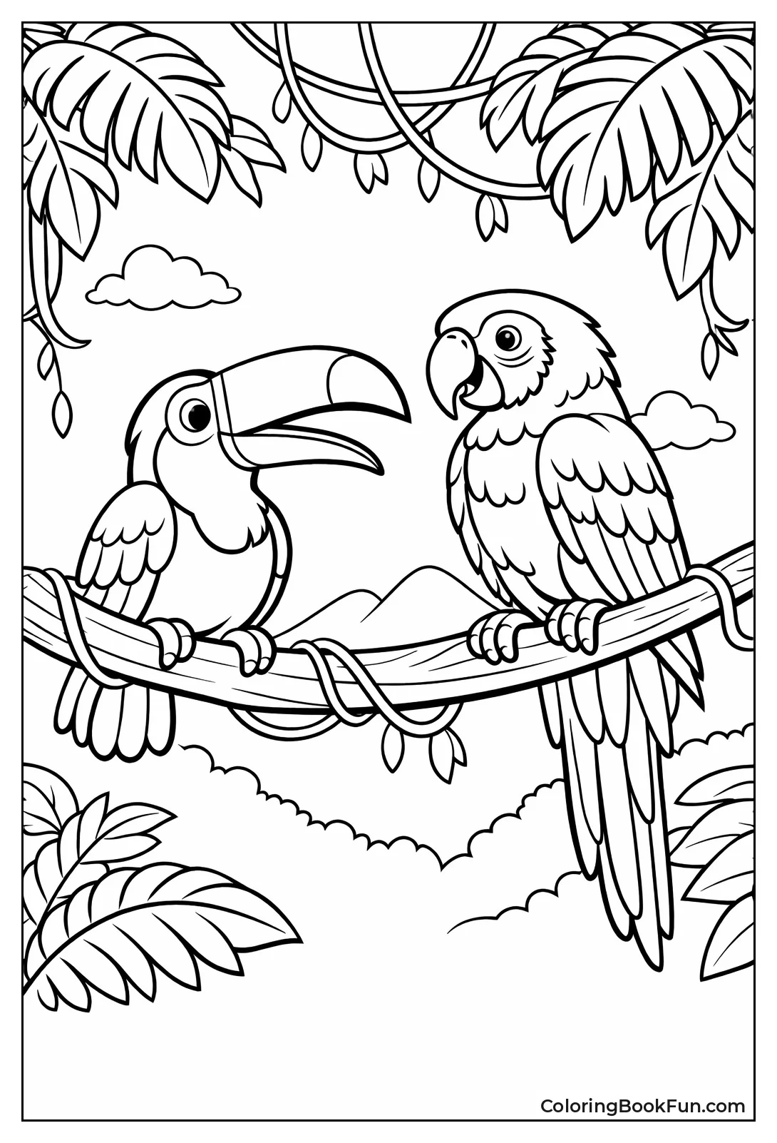 Toucan and Macaw on Vine