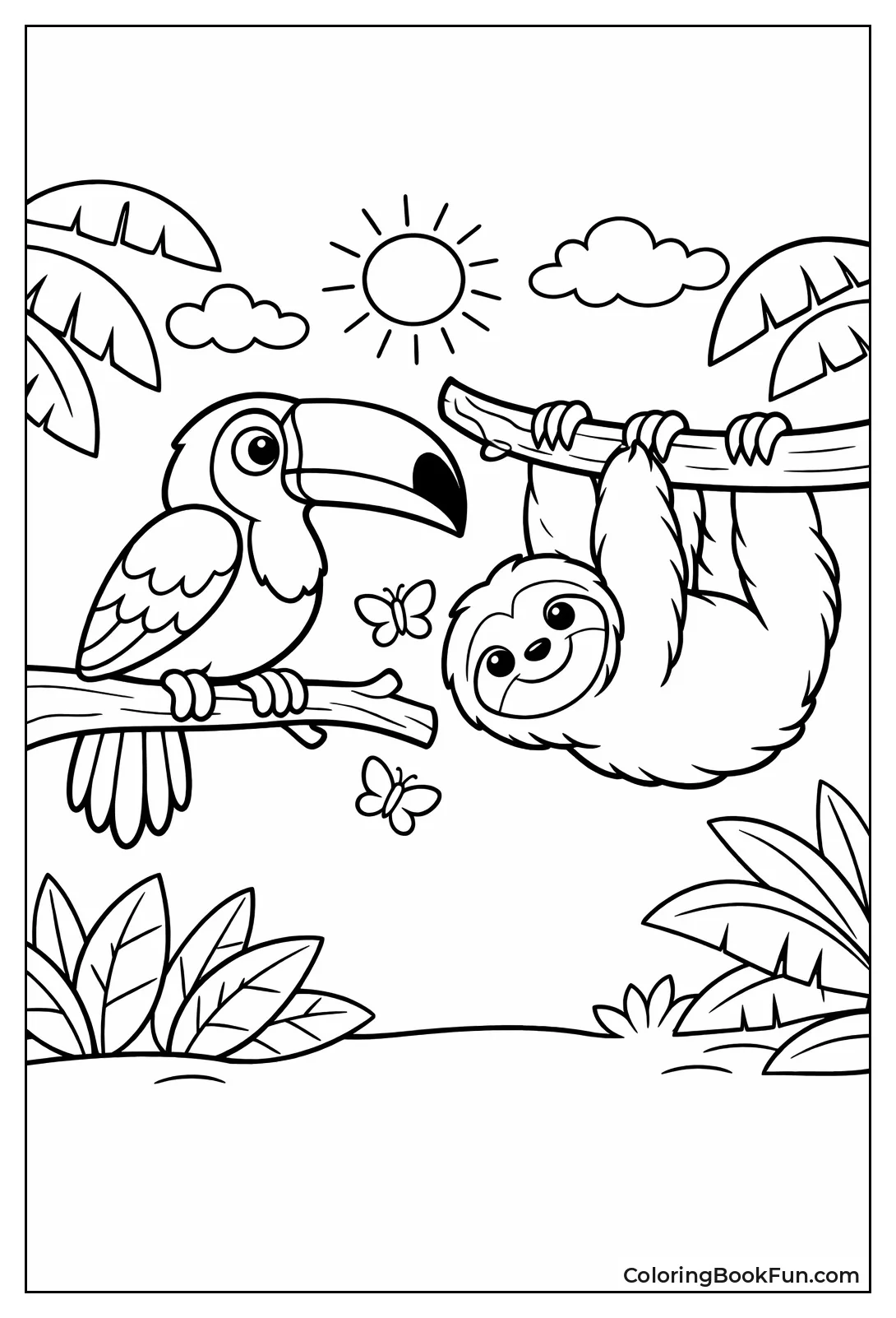 Toucan near Hanging Sloth