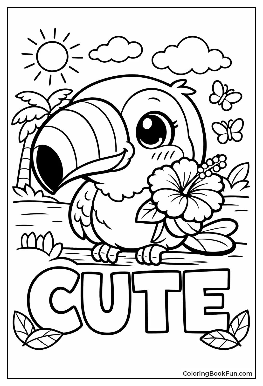 Kawaii Toucan Holds Flower