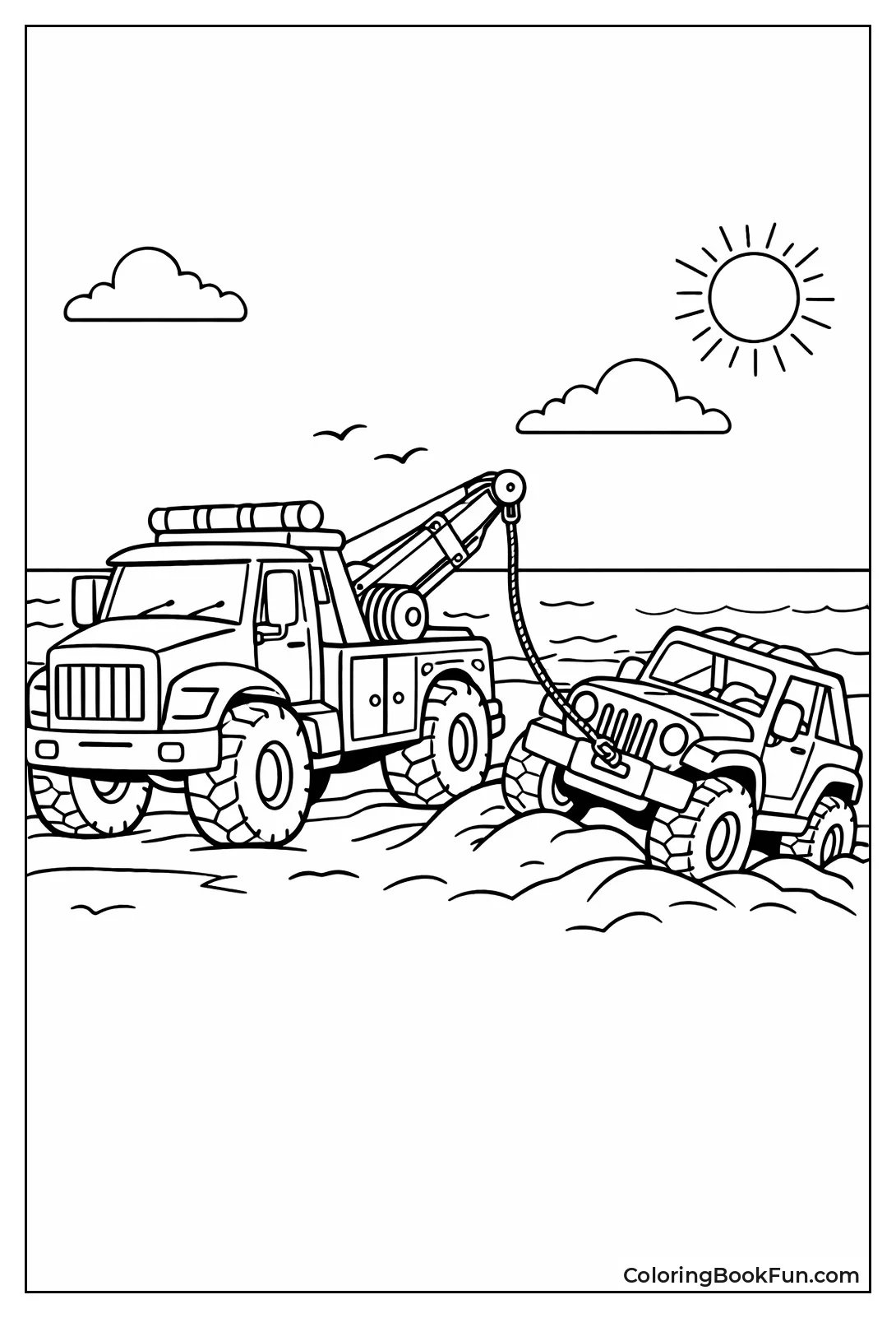 Beach Tow Truck Pulls Jeep