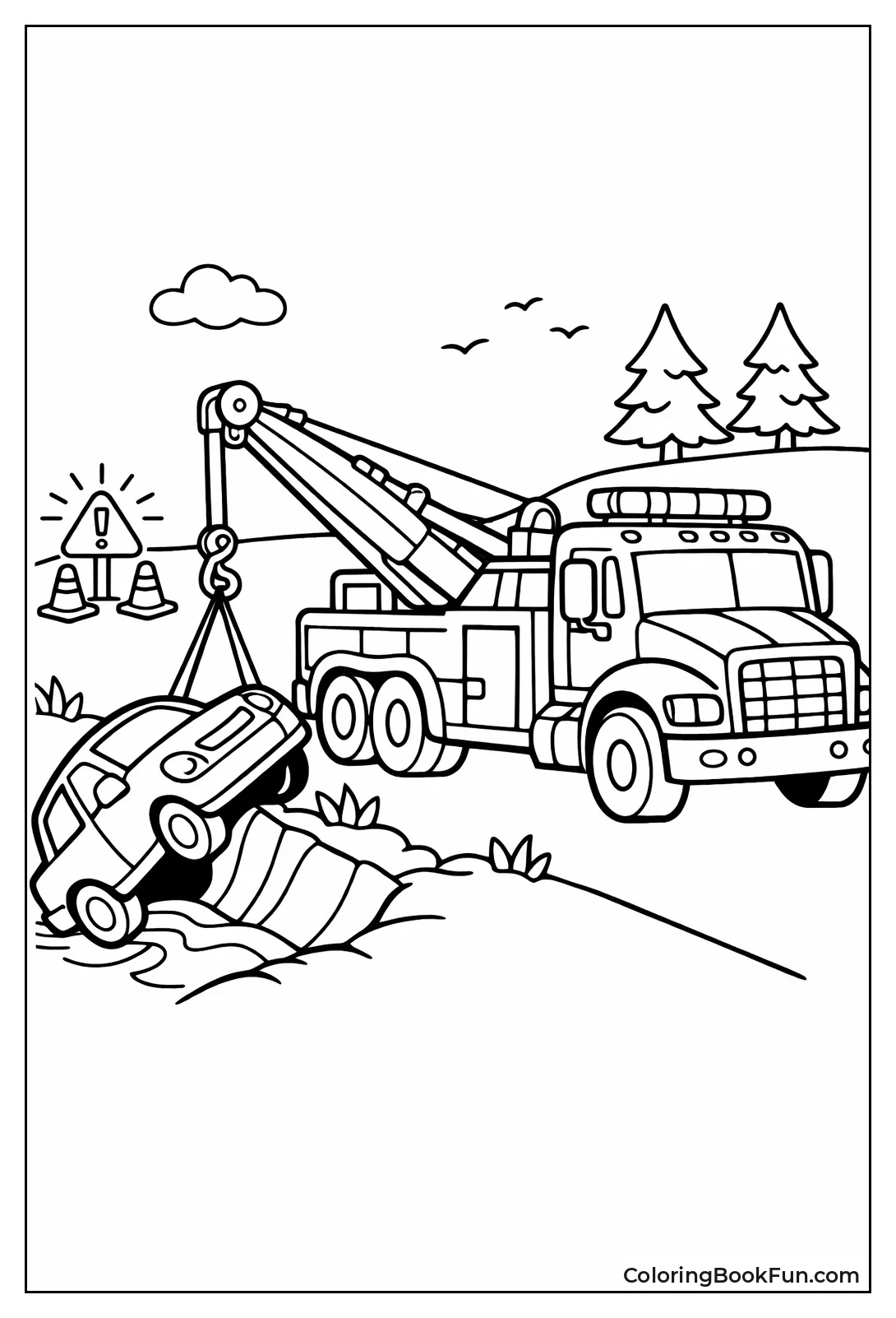 Boom Truck Lifts Ditch Car