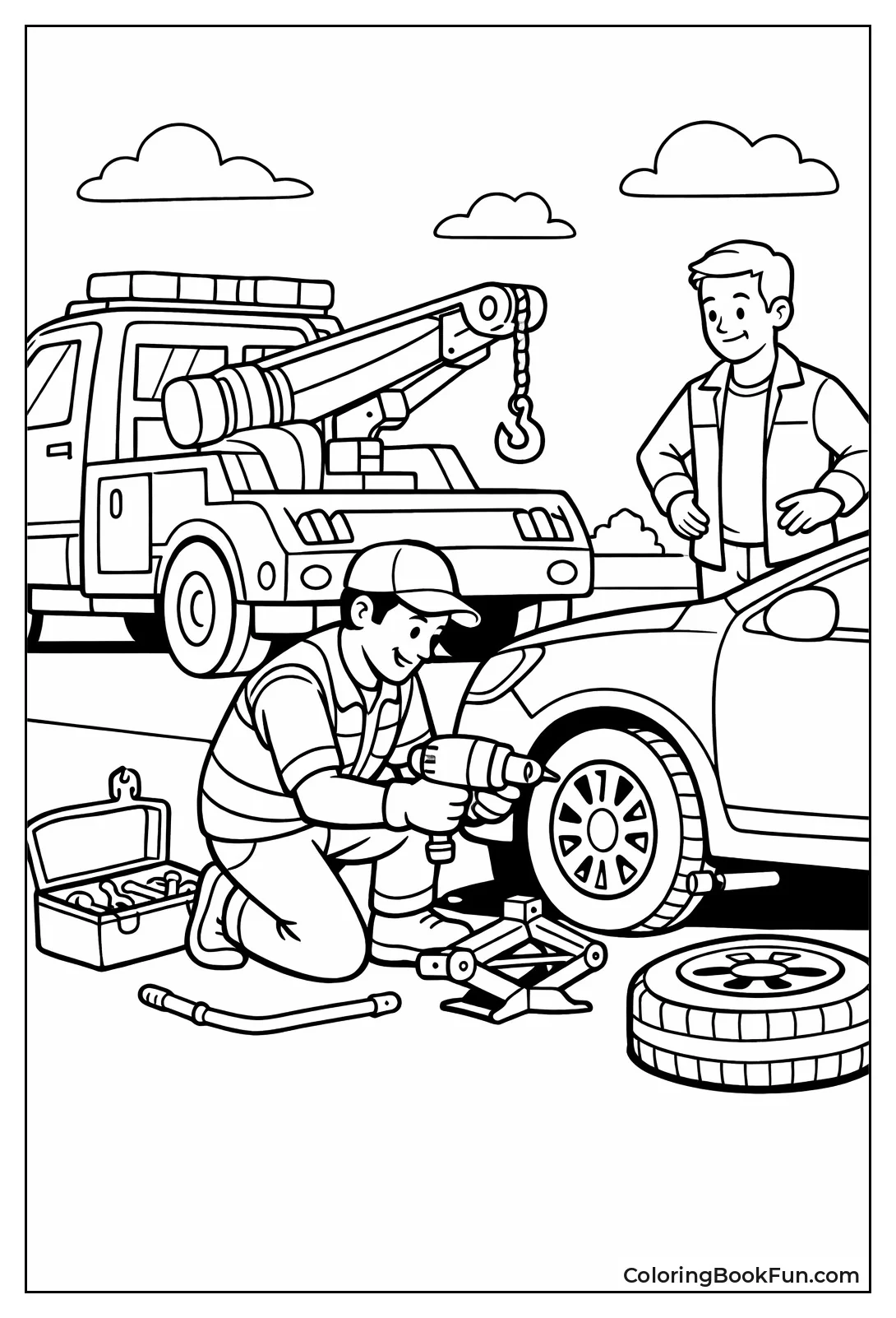 Tow Driver Changes Flat Tire