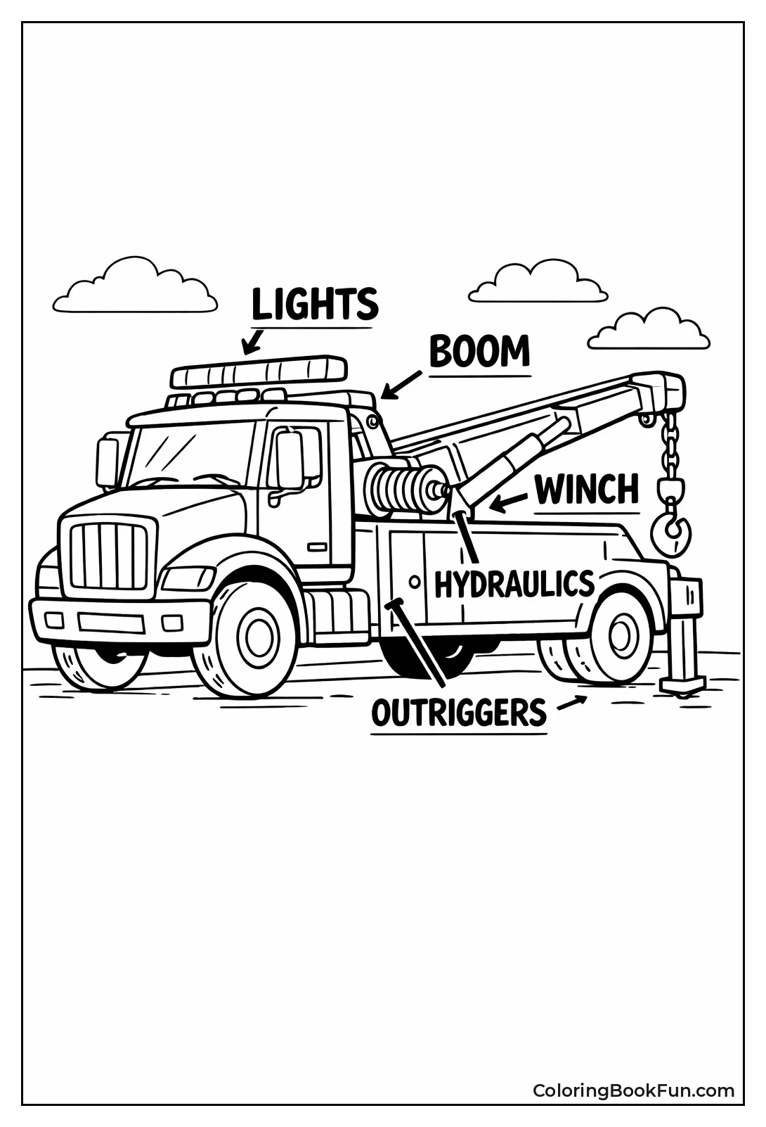 Labeled Tow Truck Parts