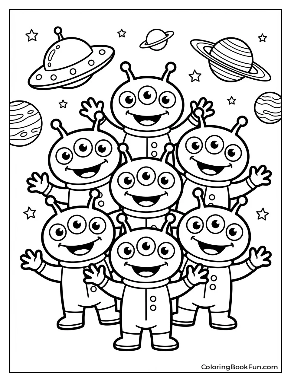 Cute Green Aliens Standing Together